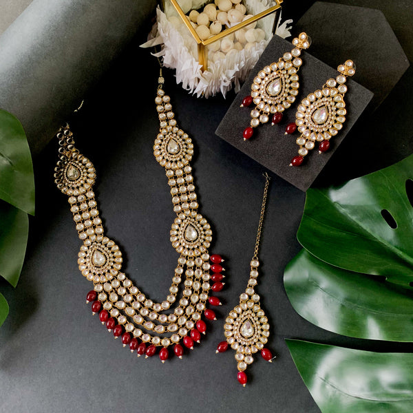 Mounika Maroon Necklace Set