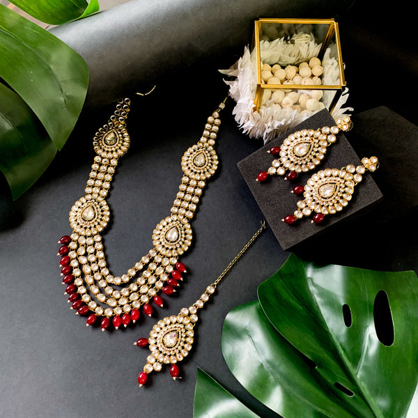 Mounika Maroon Necklace Set