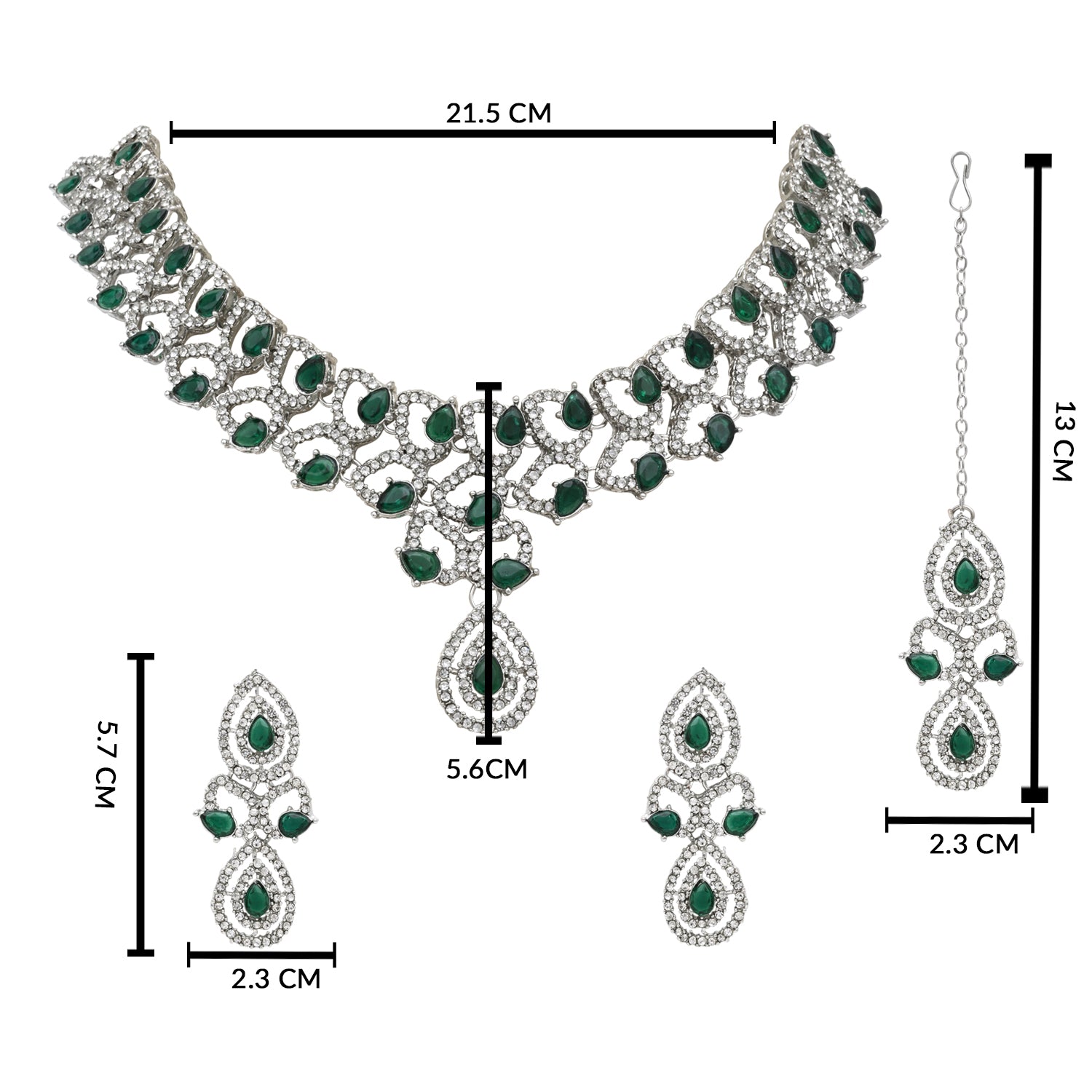 Avnaya Silver Green Necklace Set