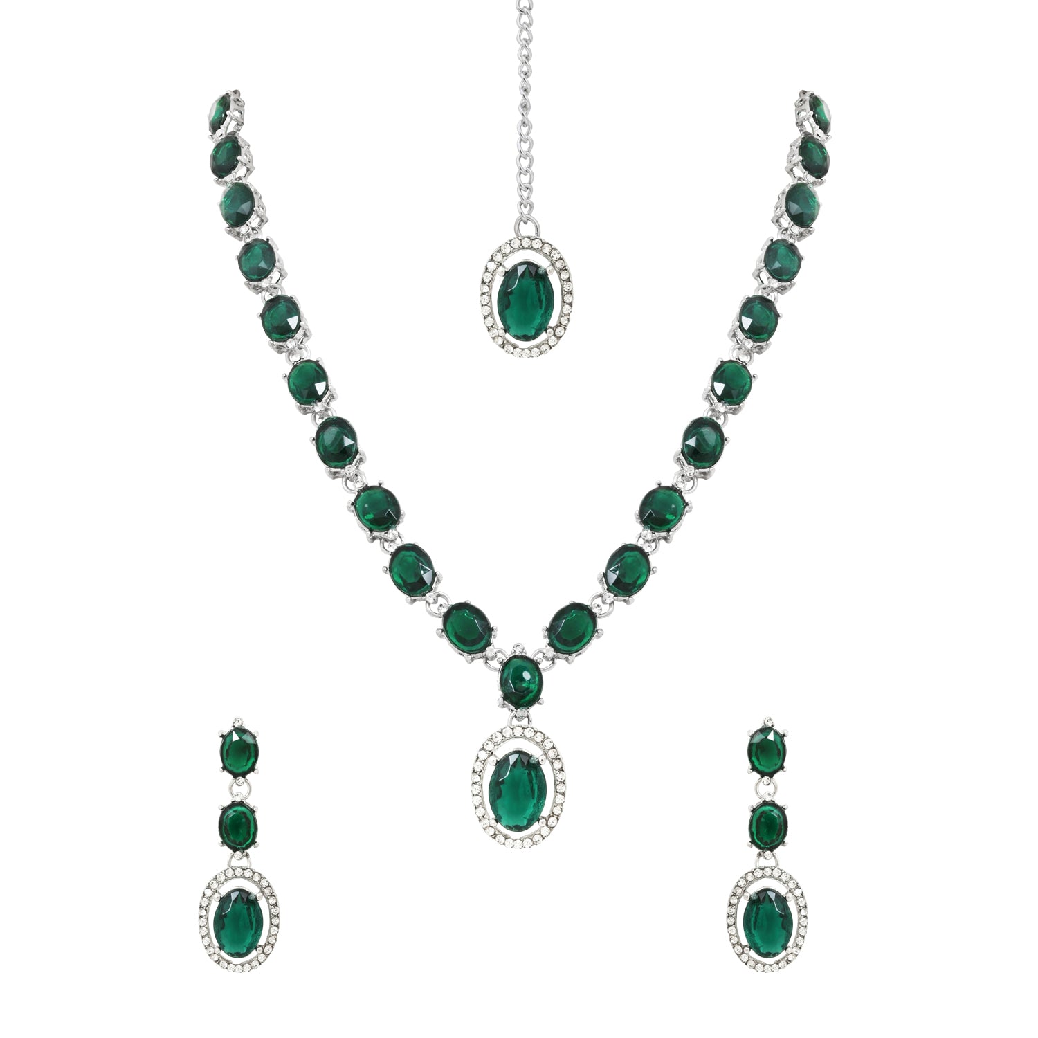 Neyara Silver Green Necklace Set