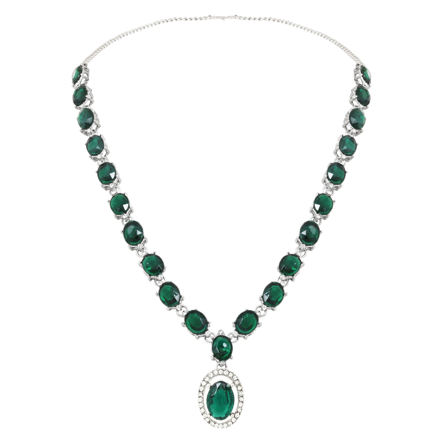 Neyara Silver Green Necklace Set