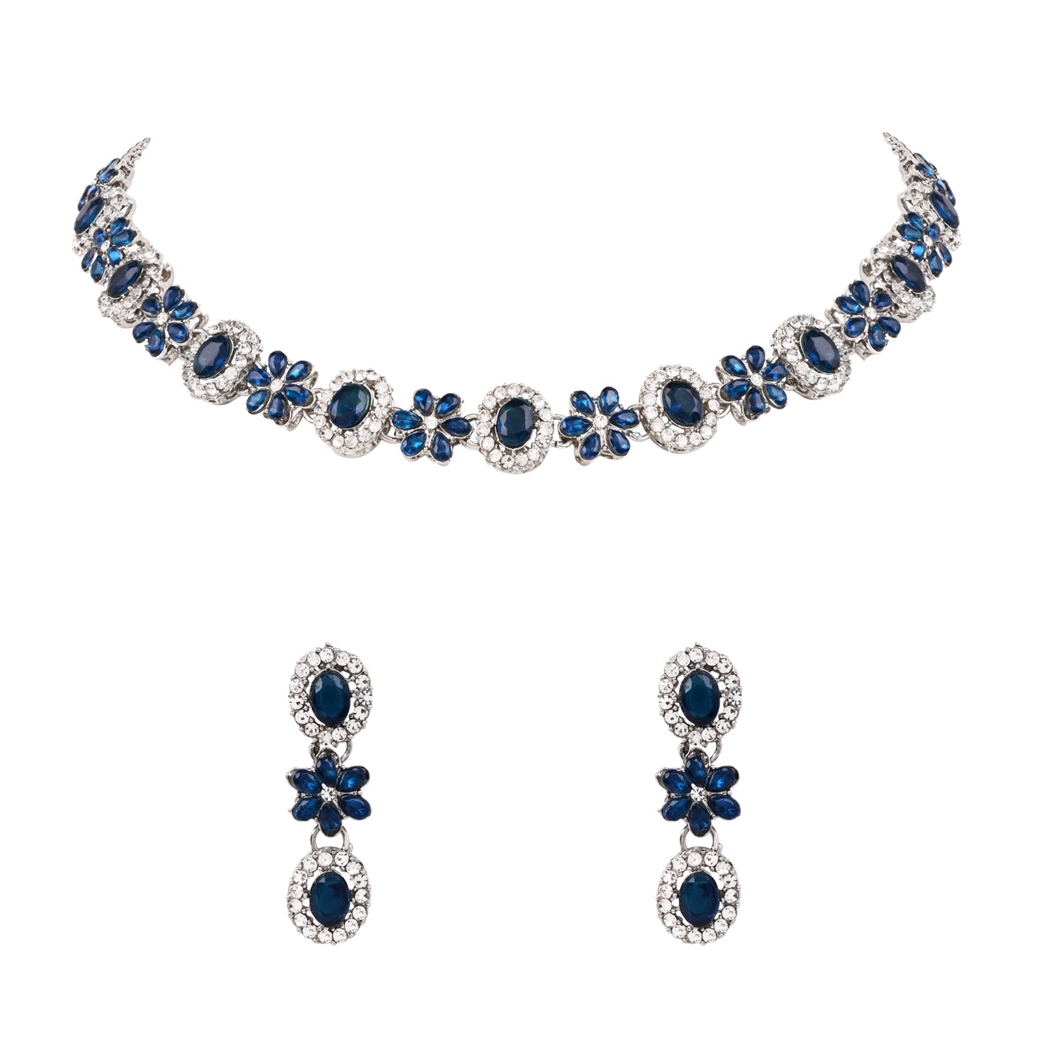 Rishwika - Silver Blue Necklace Set