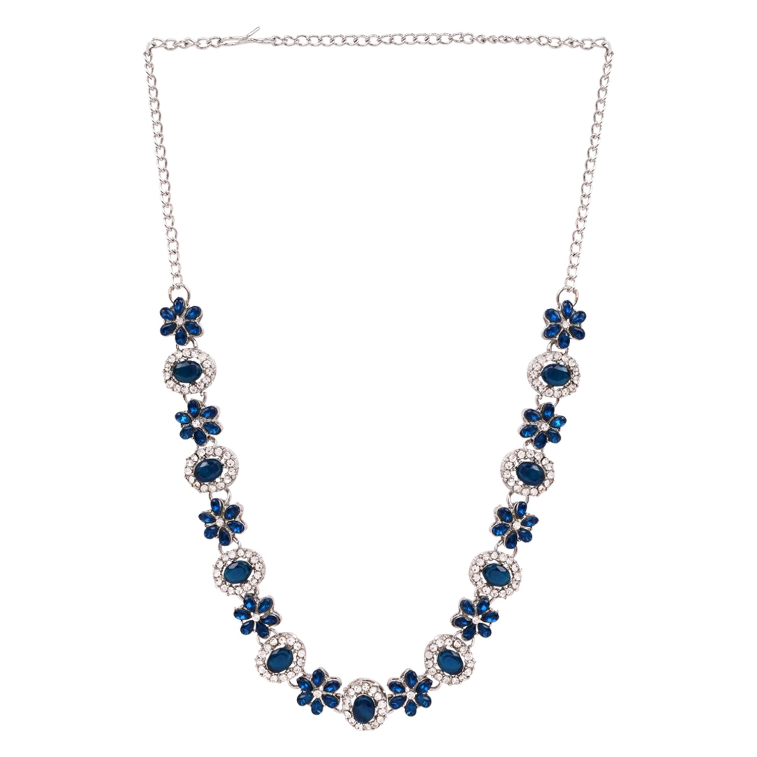 Rishwika - Silver Blue Necklace Set