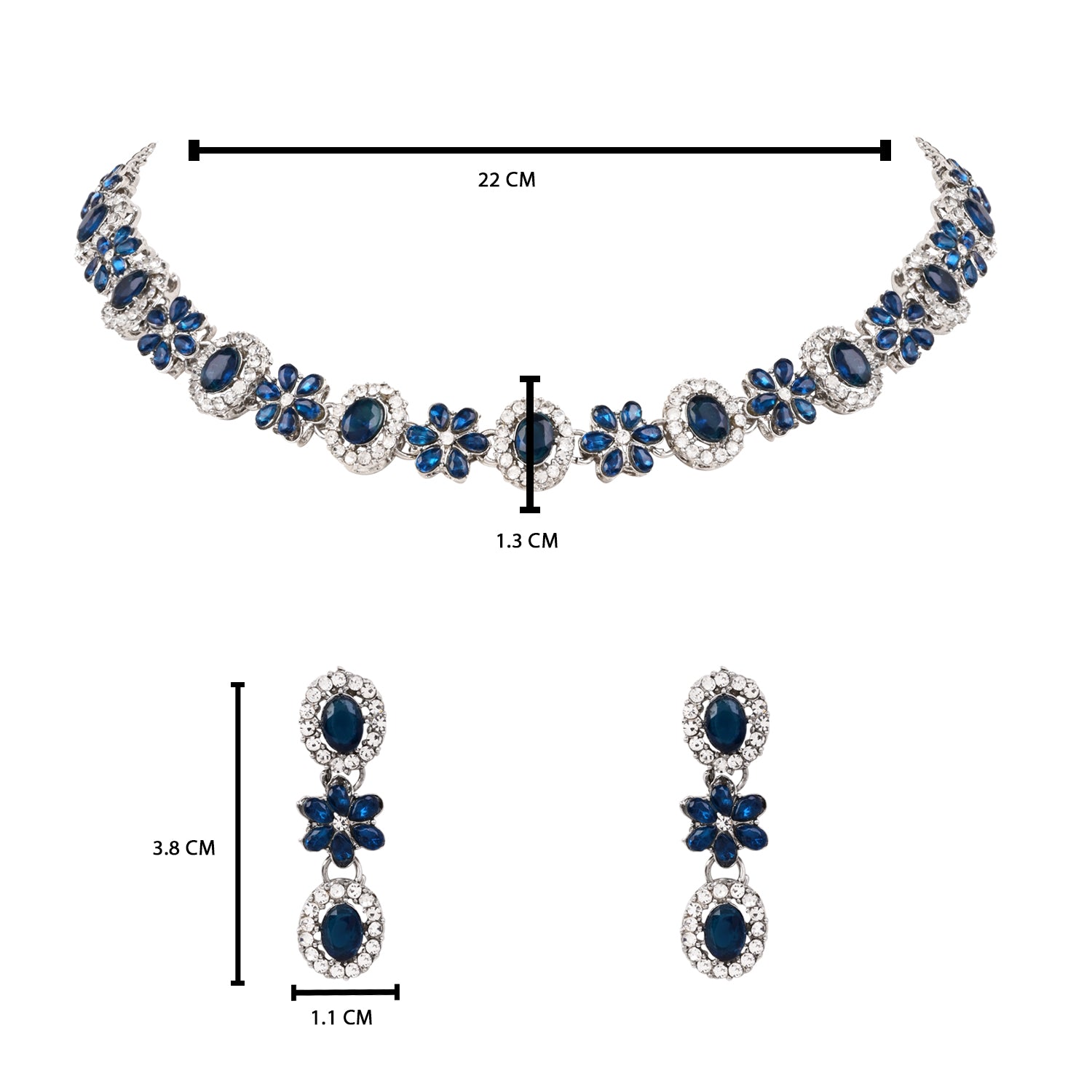 Rishwika - Silver Blue Necklace Set