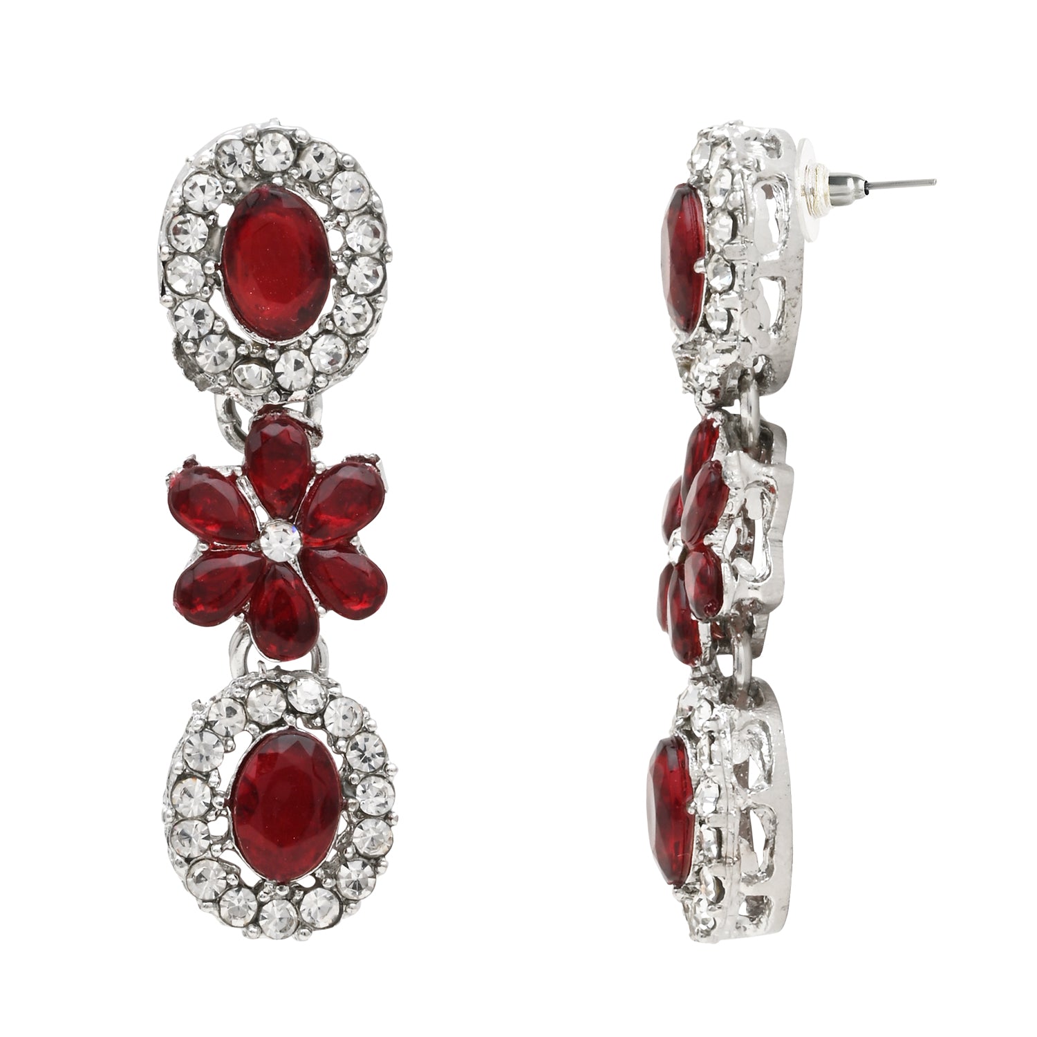 Rishwika Silver Maroon Necklace Set