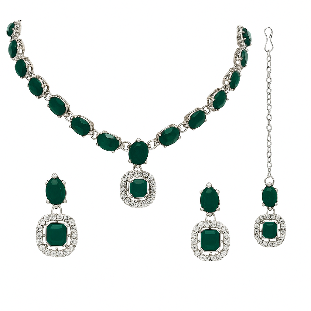 Sivanya Silver Green Necklace Set