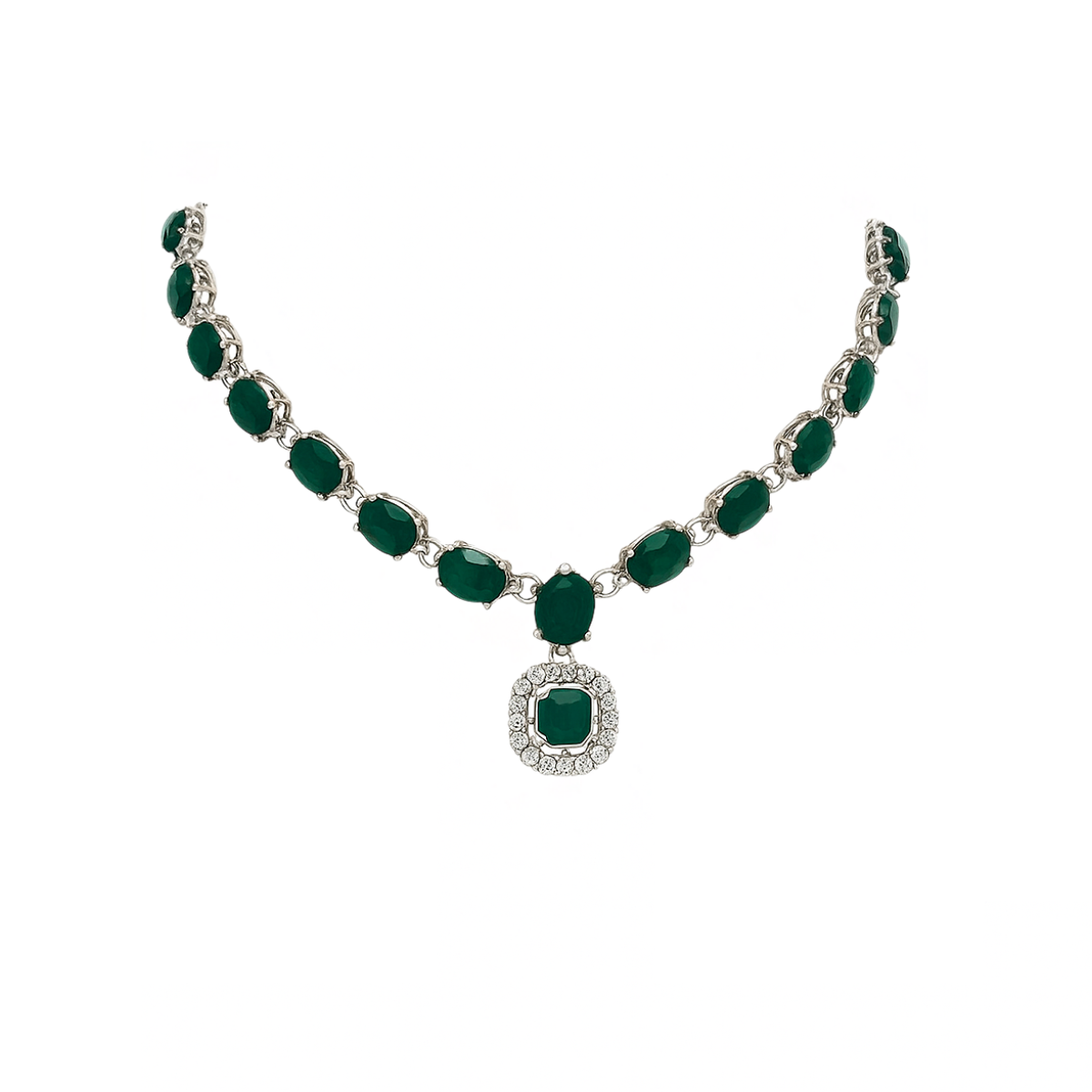 Sivanya Silver Green Necklace Set
