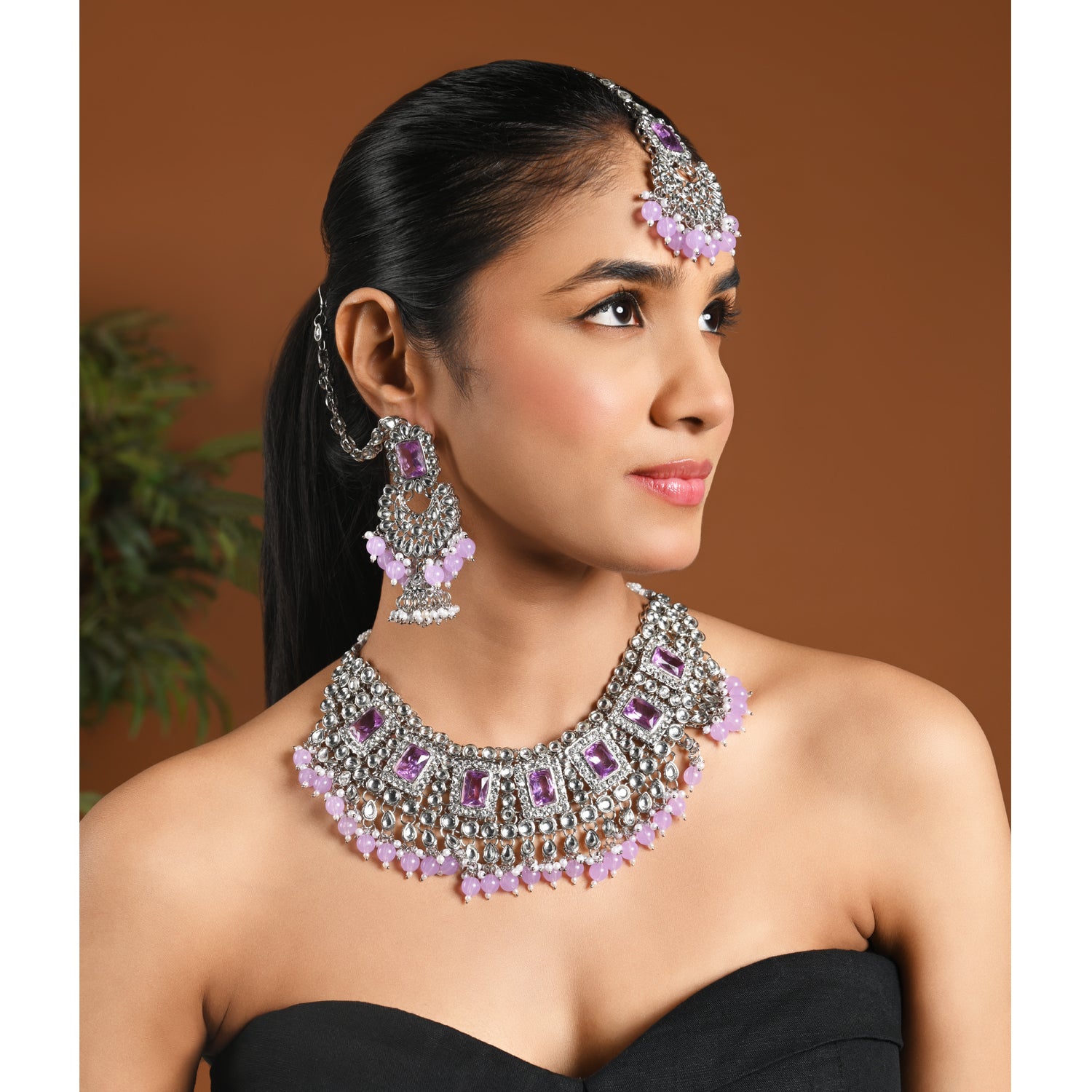 Anshika Silver Purple Choker Set