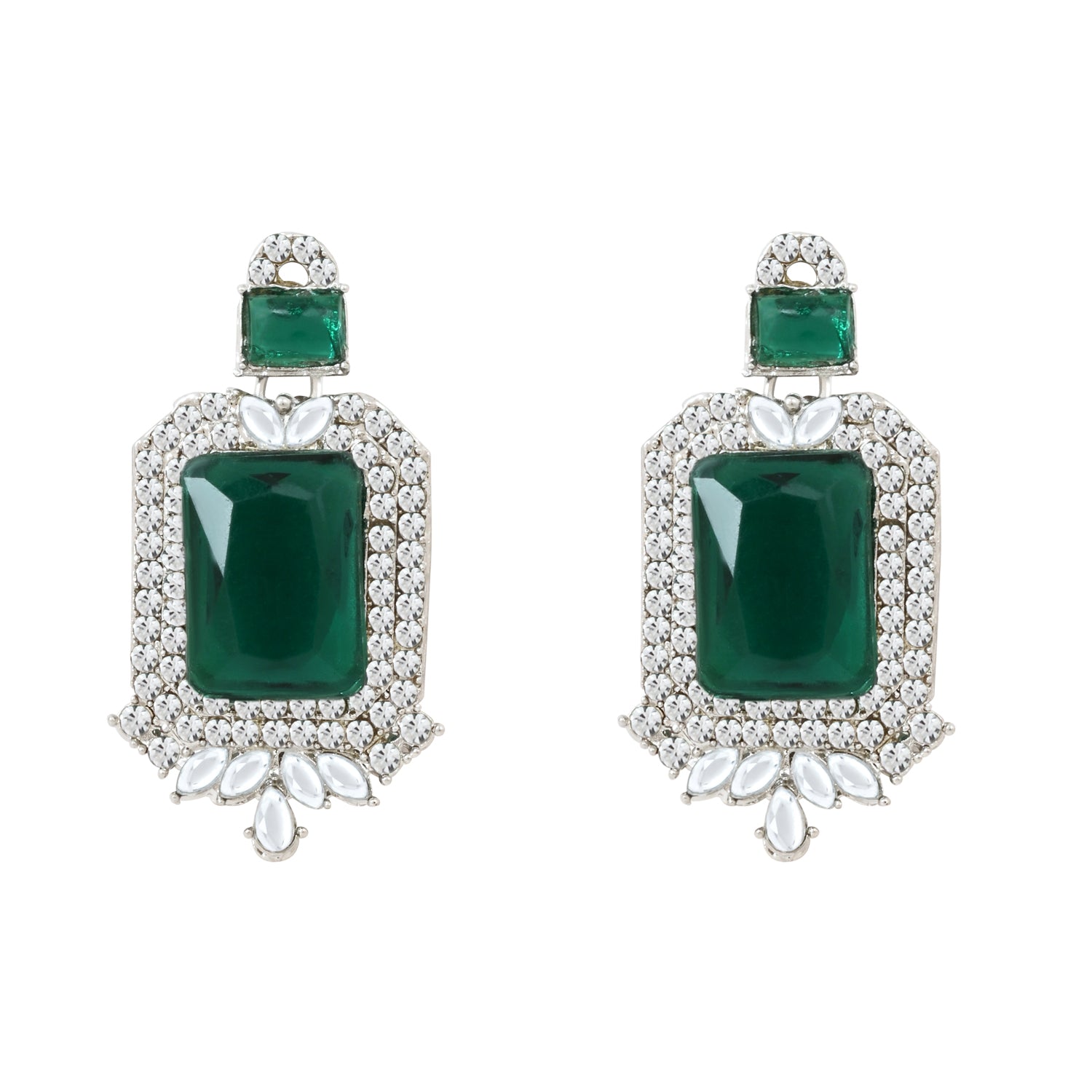 Vrinaya Silver Green Necklace Set