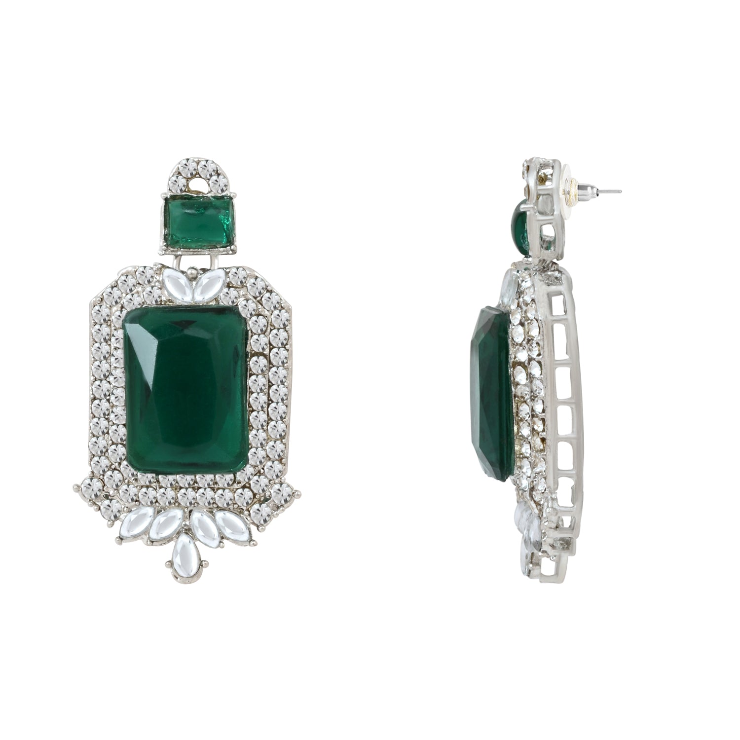 Vrinaya Silver Green Necklace Set