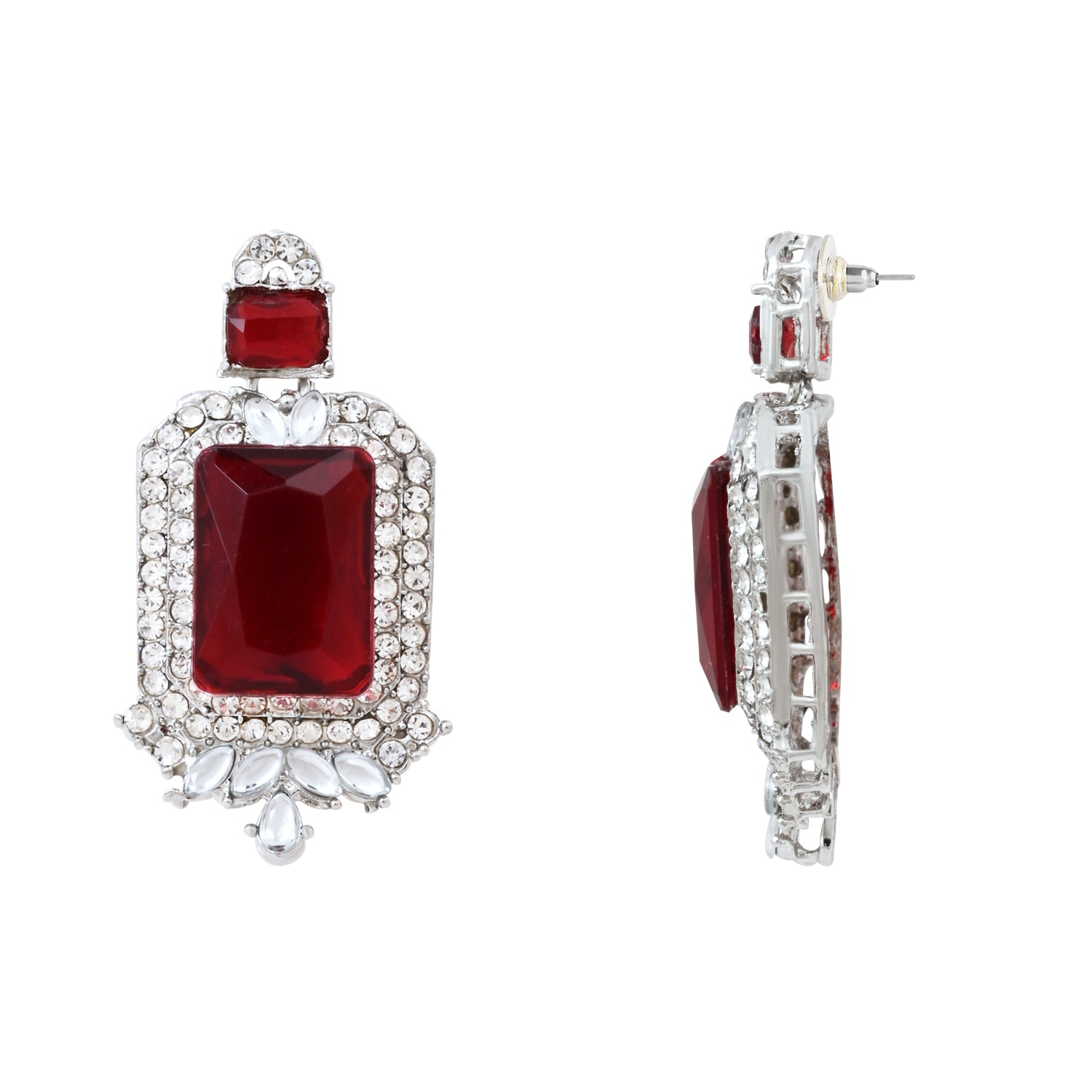 Vrinaya Silver Maroon Necklace Set