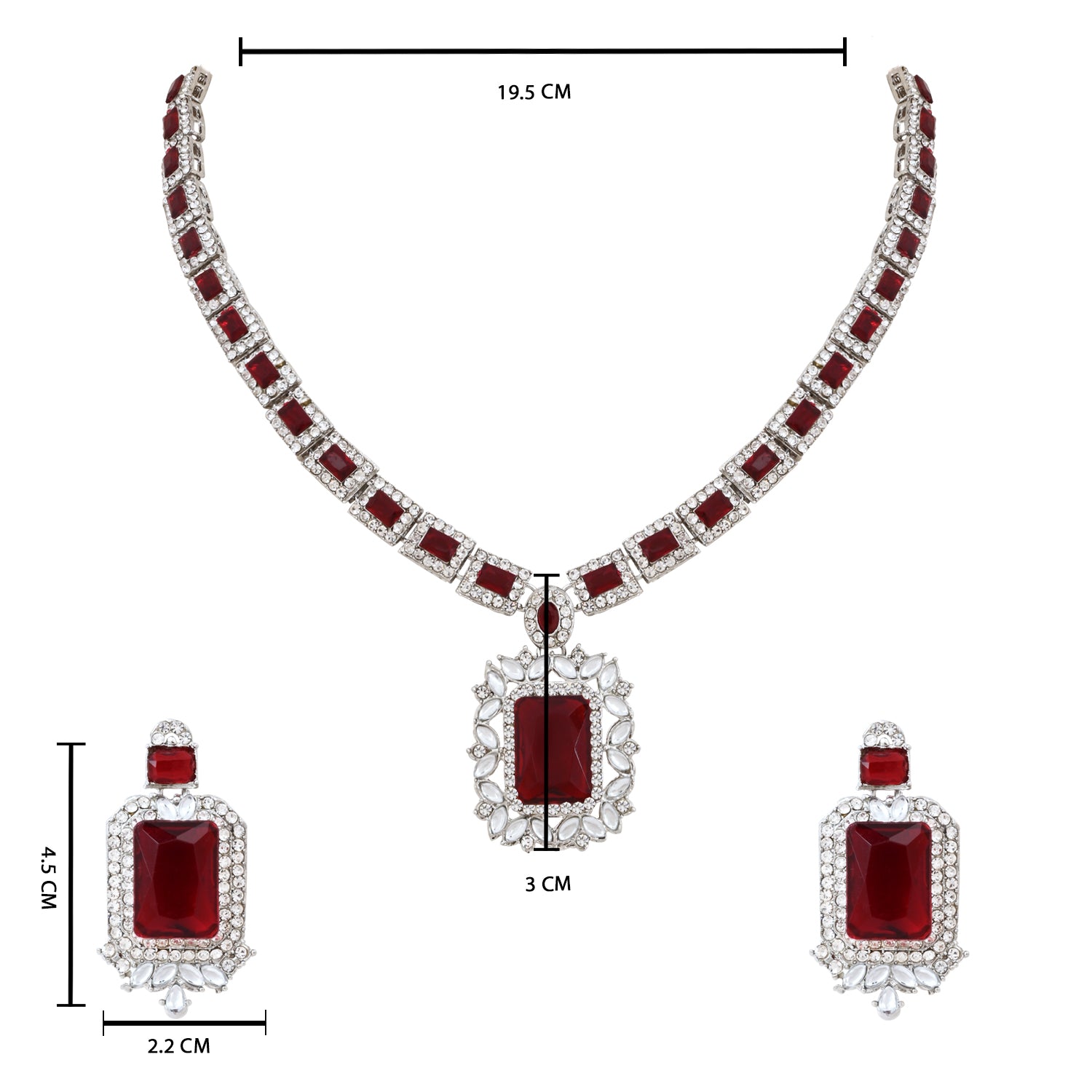 Vrinaya Silver Maroon Necklace Set