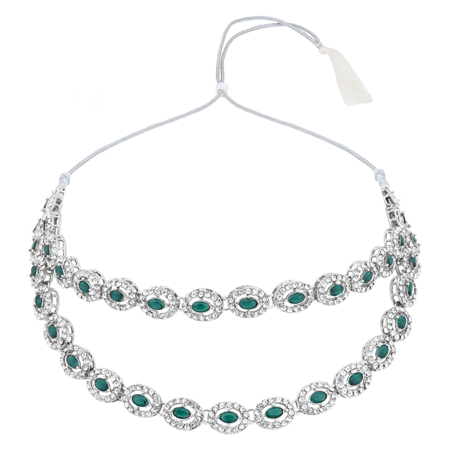 Ziyana Silver Green Necklace Set