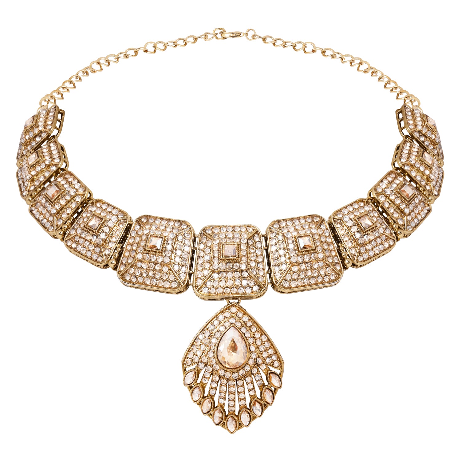Qiyara - Gold Plated Antique Temple Necklace Set