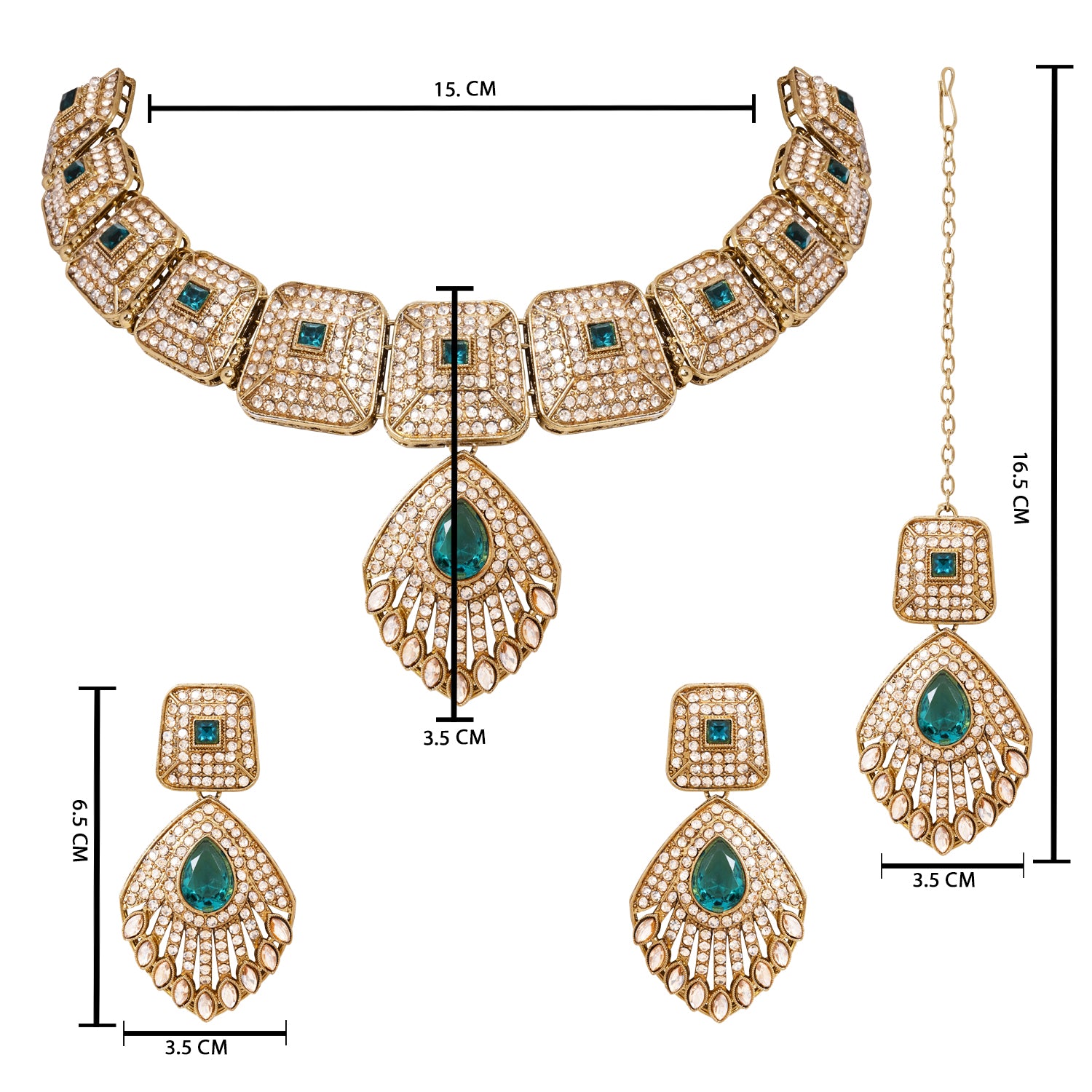 Qiyara - Pure Green Antique Temple Necklace Set