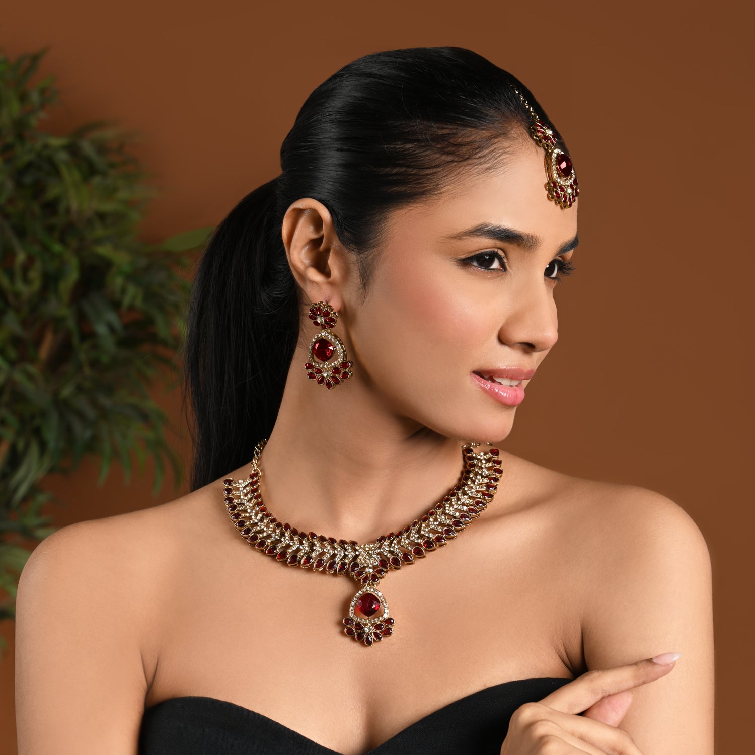 Aryahi - Bold Maroon Bridal Necklace Set