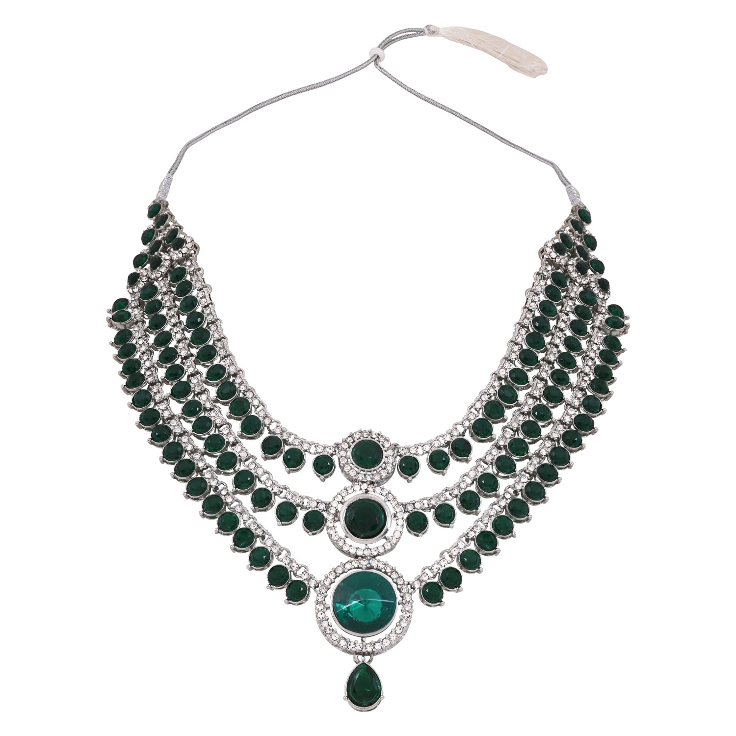 Lipsa - Emerald Green Silver Plated Necklace Set