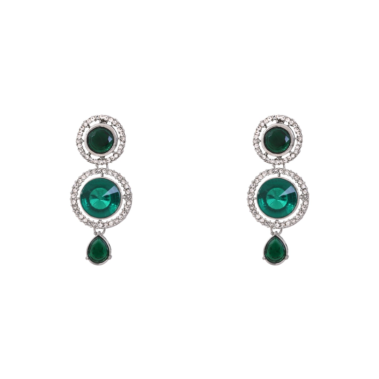 Lipsa - Emerald Green Silver Plated Necklace Set