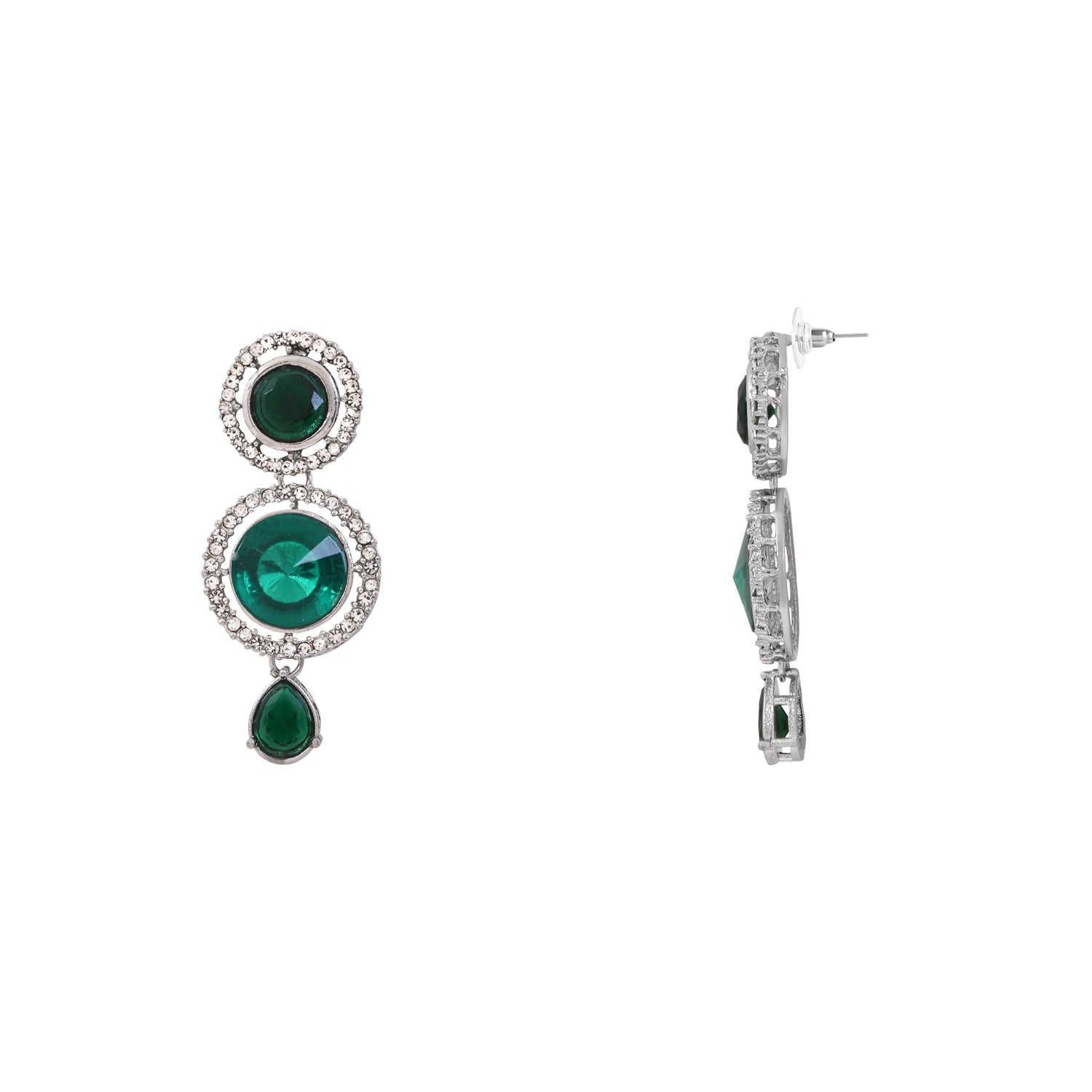 Lipsa - Emerald Green Silver Plated Necklace Set