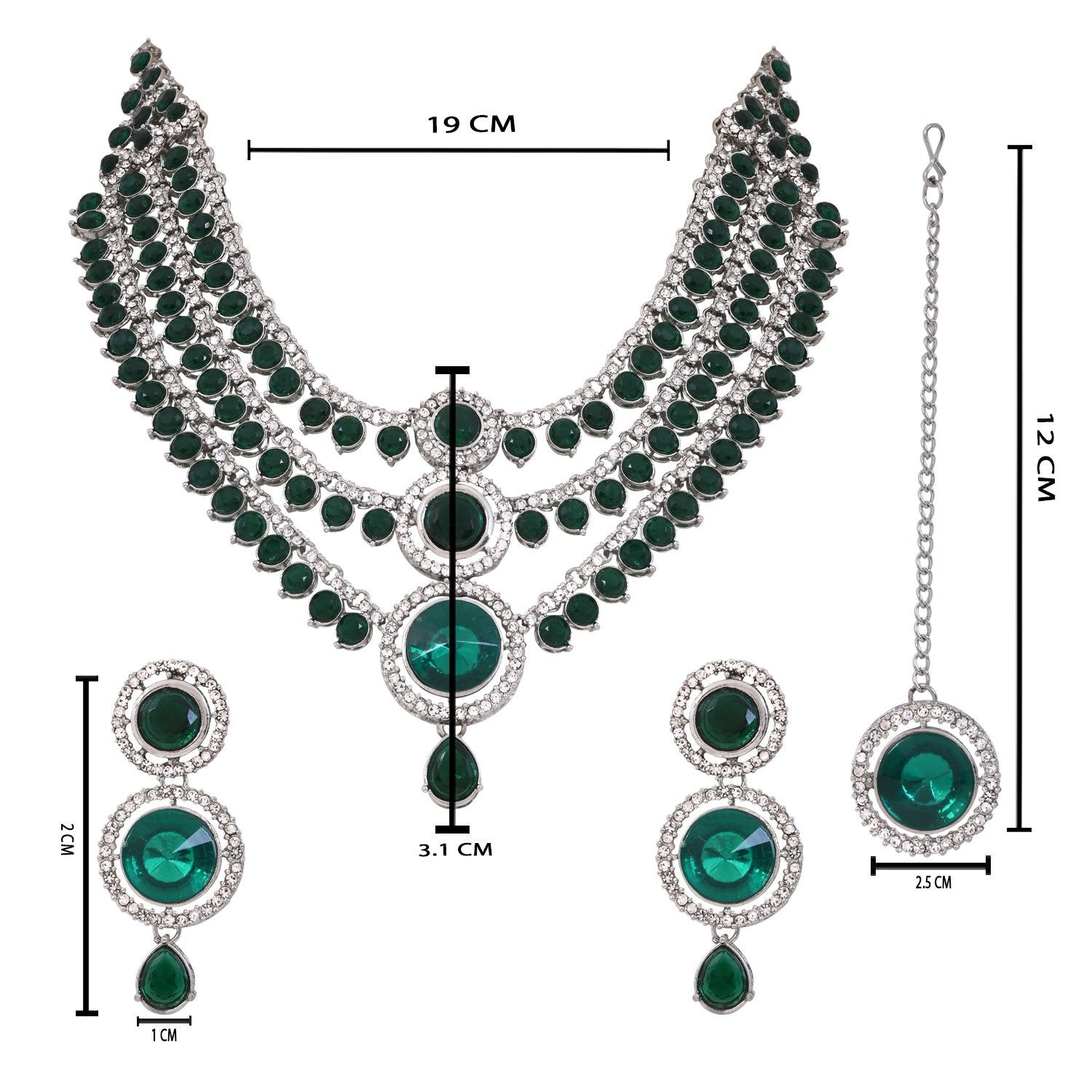 Lipsa - Emerald Green Silver Plated Necklace Set
