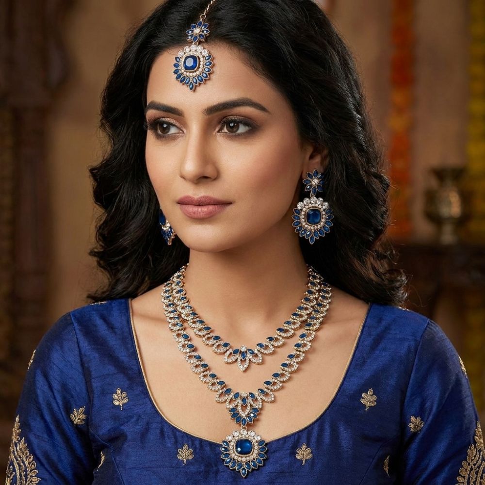 Ashvika -Montana colour Dual Layer Necklace Set