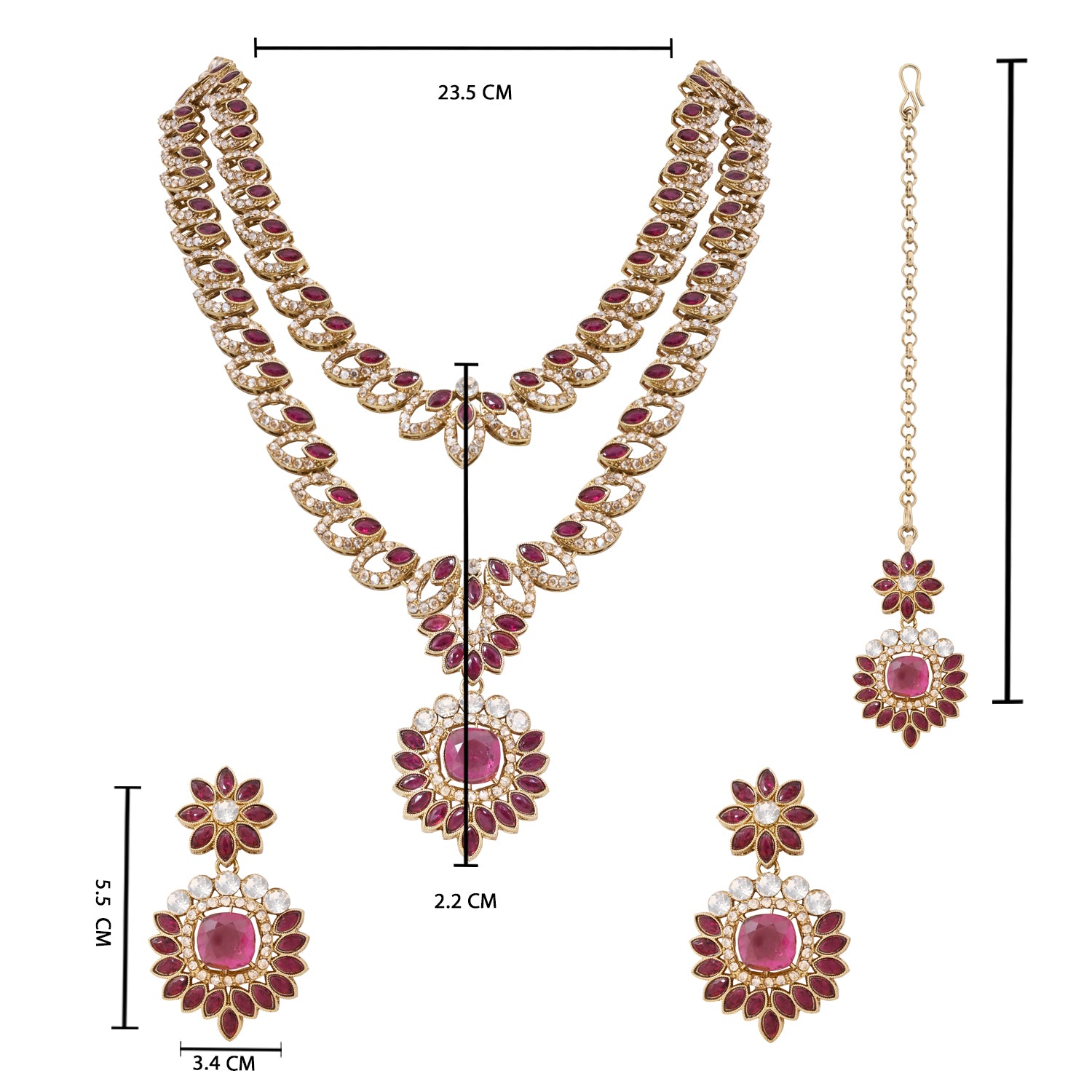 Ashvika - Emerald Wine Gold Plated Dual Layer Necklace Set