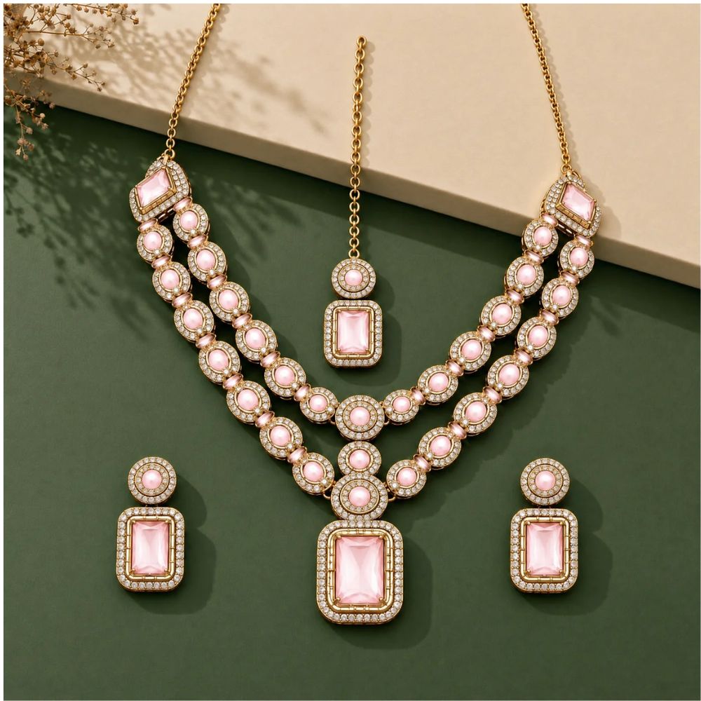 Divyani - Pink Kundan Statement Necklace Set
