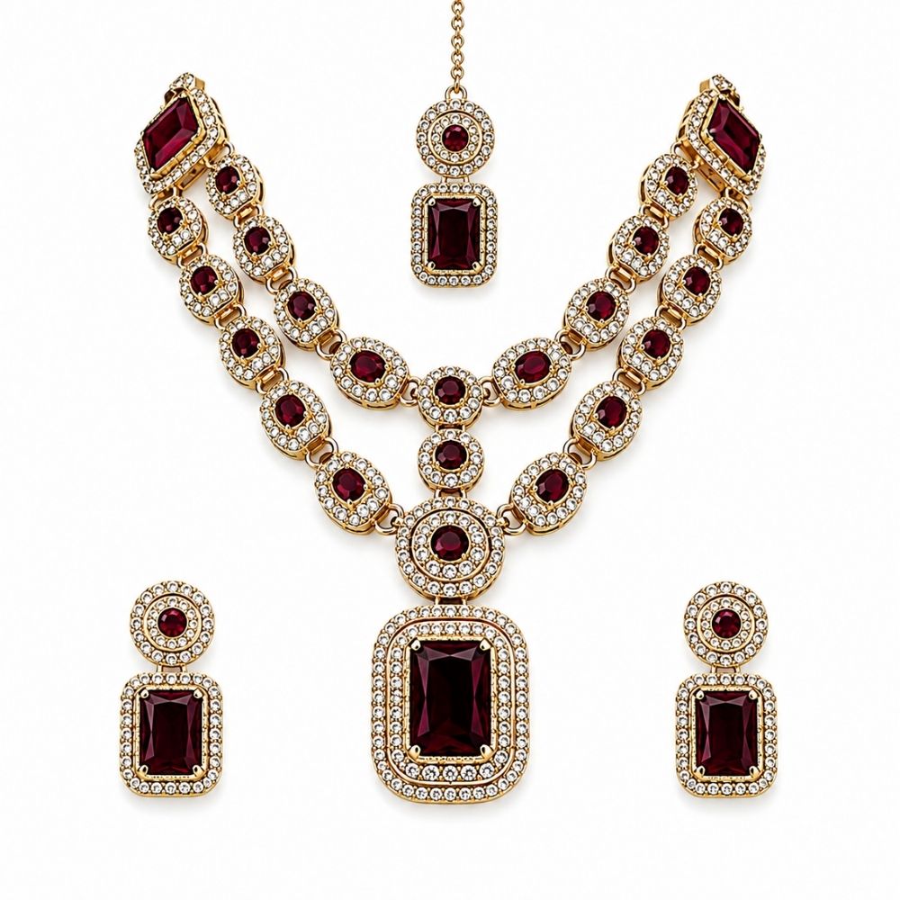 Divyani - Wine Kundan Statement Necklace Set