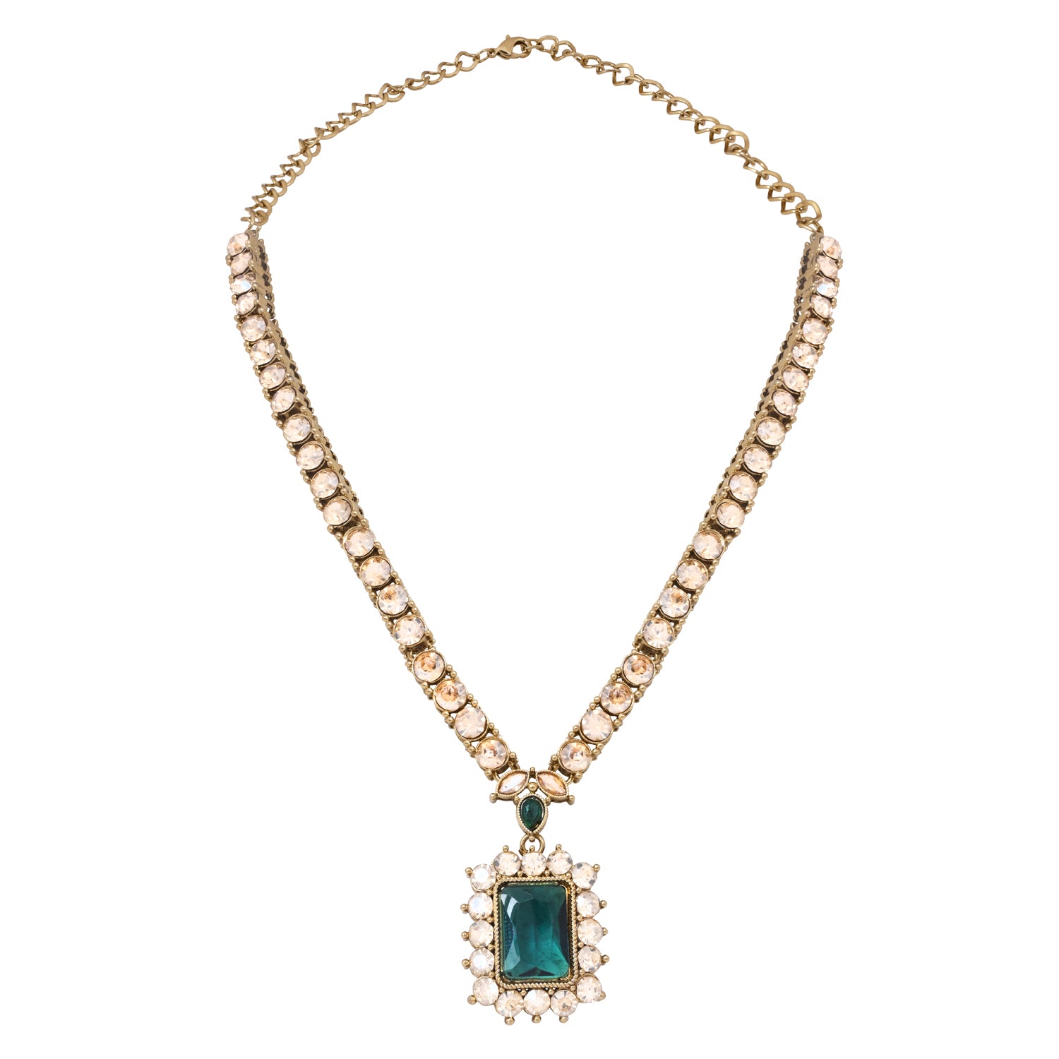 Dyuthi - Green Teal Stone Classic Necklace Set