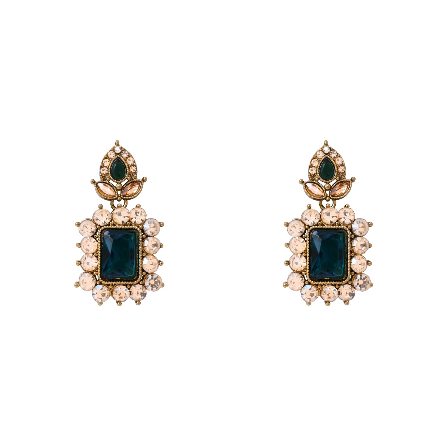 Dyuthi - Green Teal Stone Classic Necklace Set
