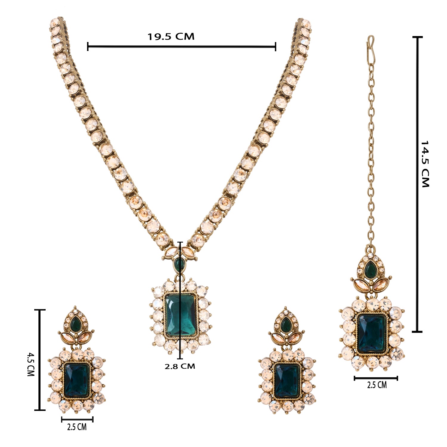 Dyuthi - Green Teal Stone Classic Necklace Set