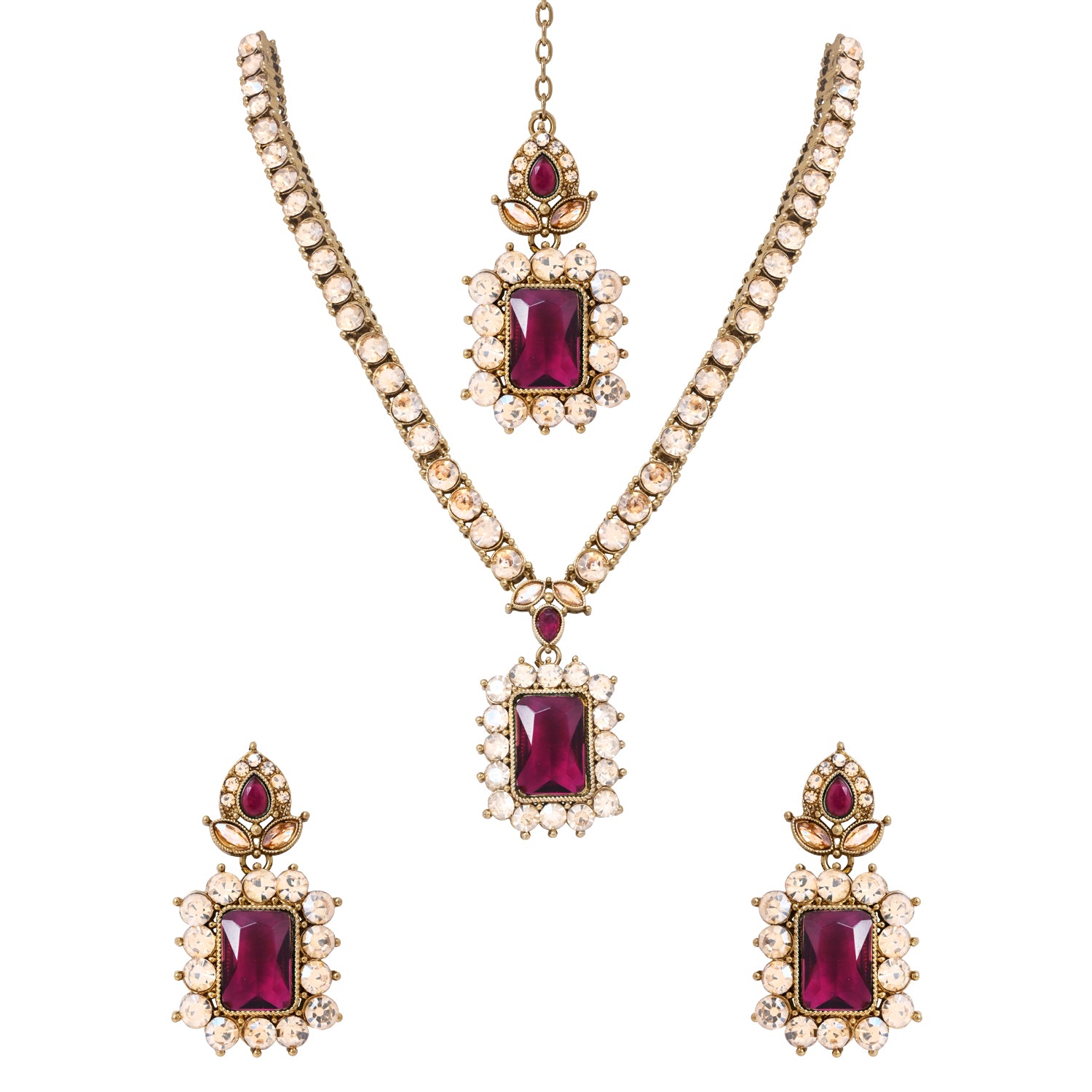 Dyuthi - Wine Teal Stone Classic Bridal Necklace Set