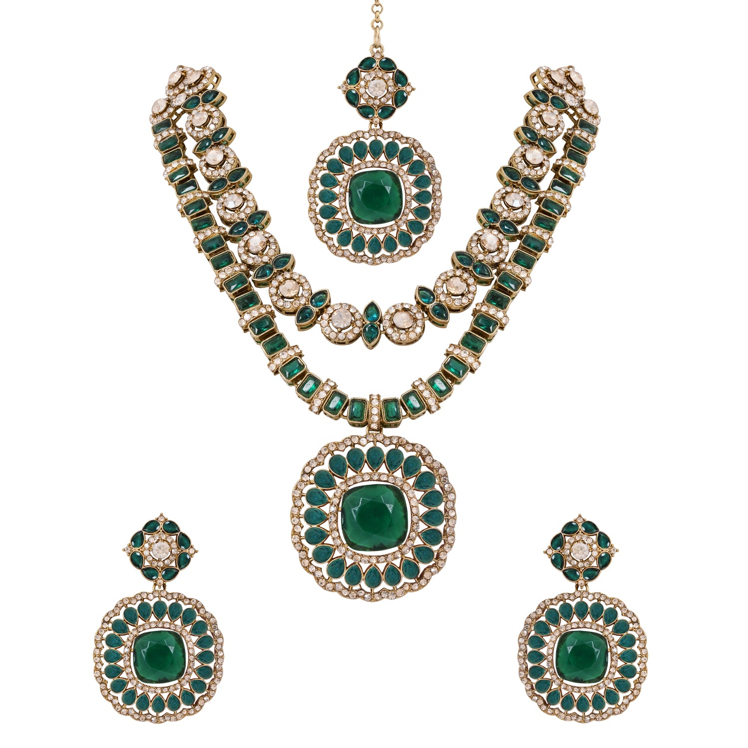 Ishira - Green Square Necklace Set