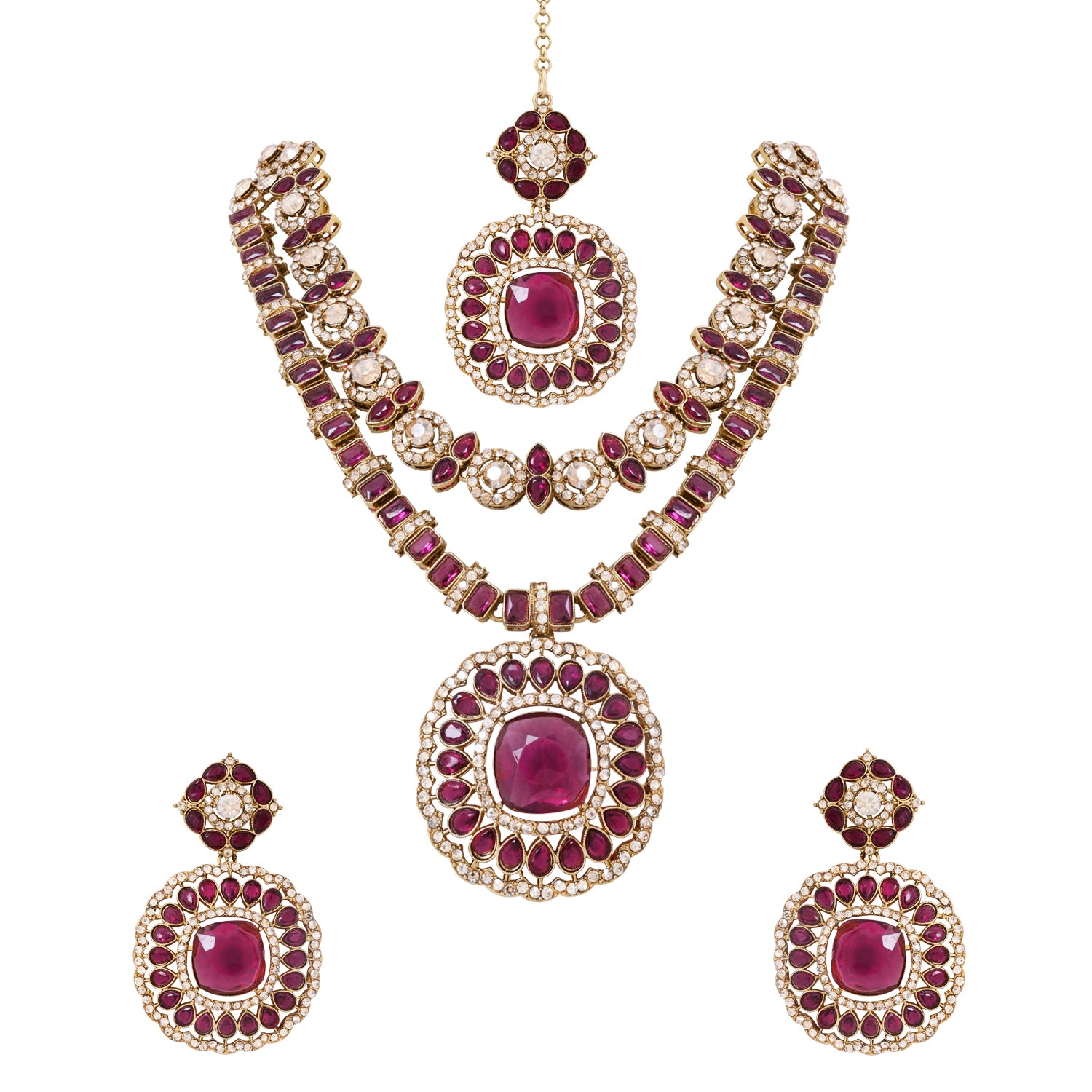 Ishira - Wine Square Necklace Set