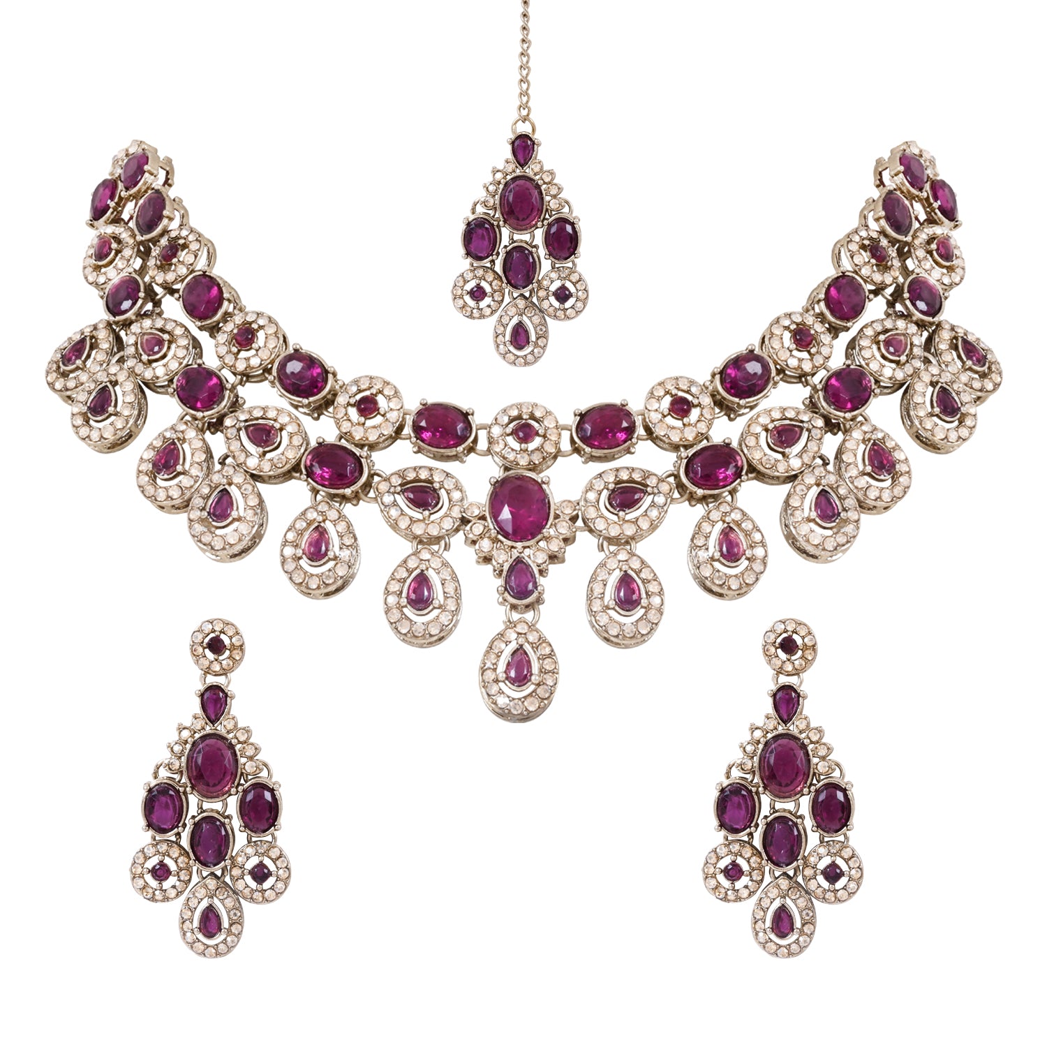 Nayesha - Vintage Wine Kundan Bridal Necklace Set