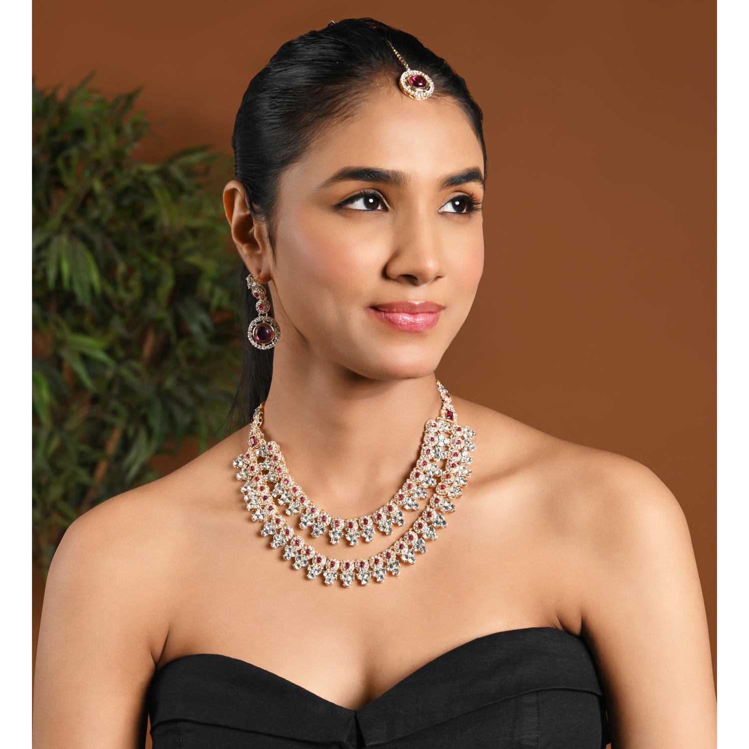 Shravi - Wine Kundan Necklace Set