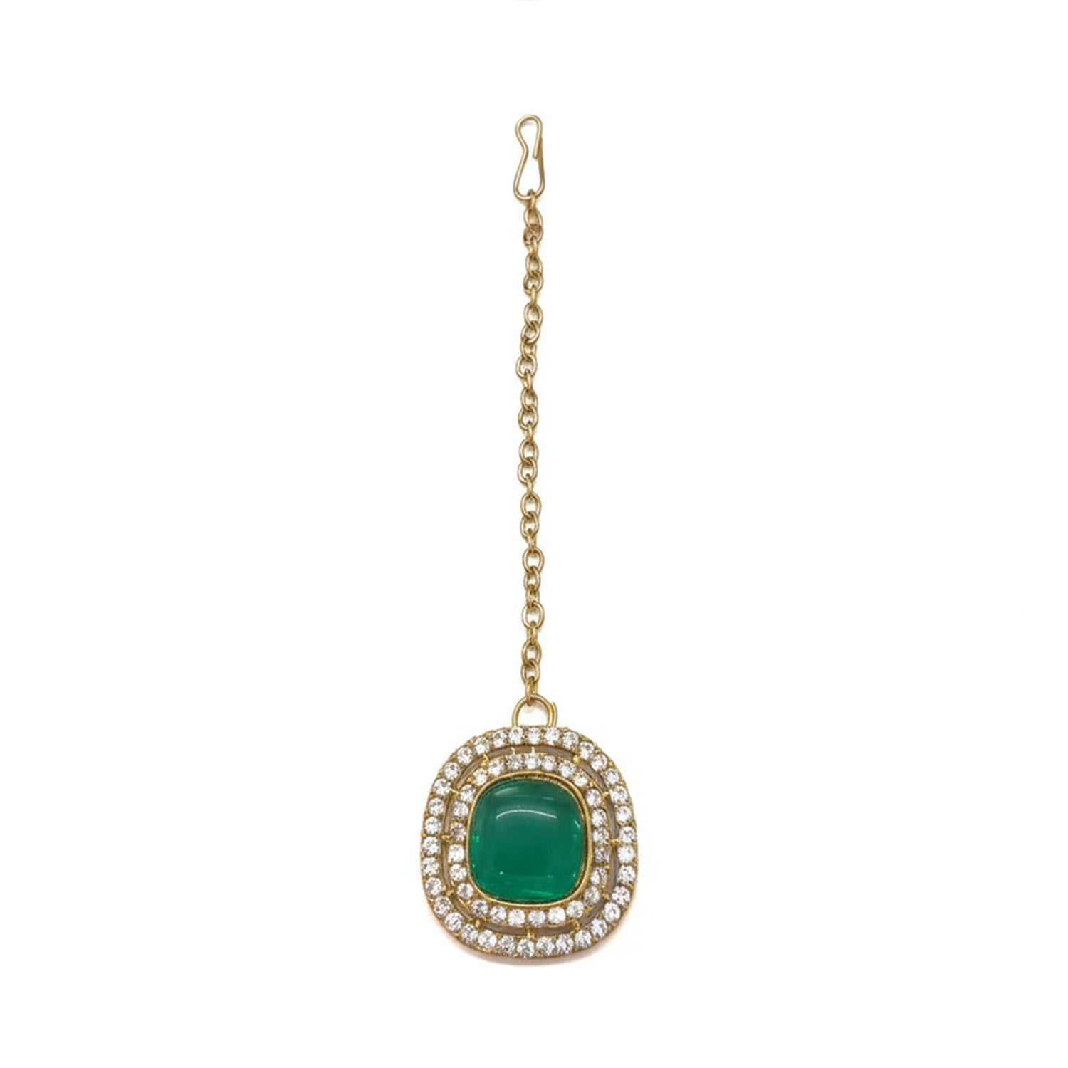 Rosalind- Emerald Kundan-Style Gold-Tone Necklace Set with Maang Tikka
