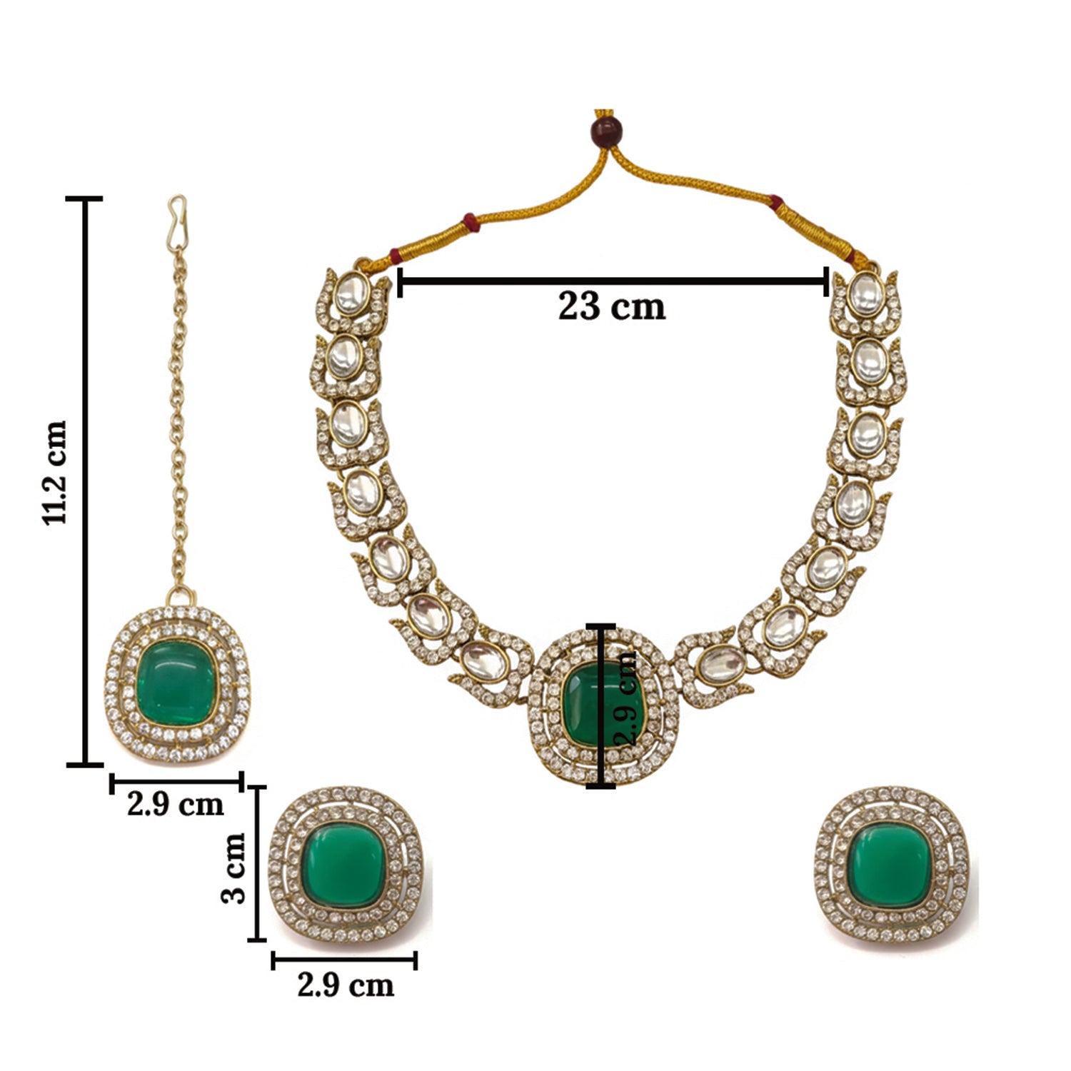 Rosalind- Emerald Kundan-Style Gold-Tone Necklace Set with Maang Tikka