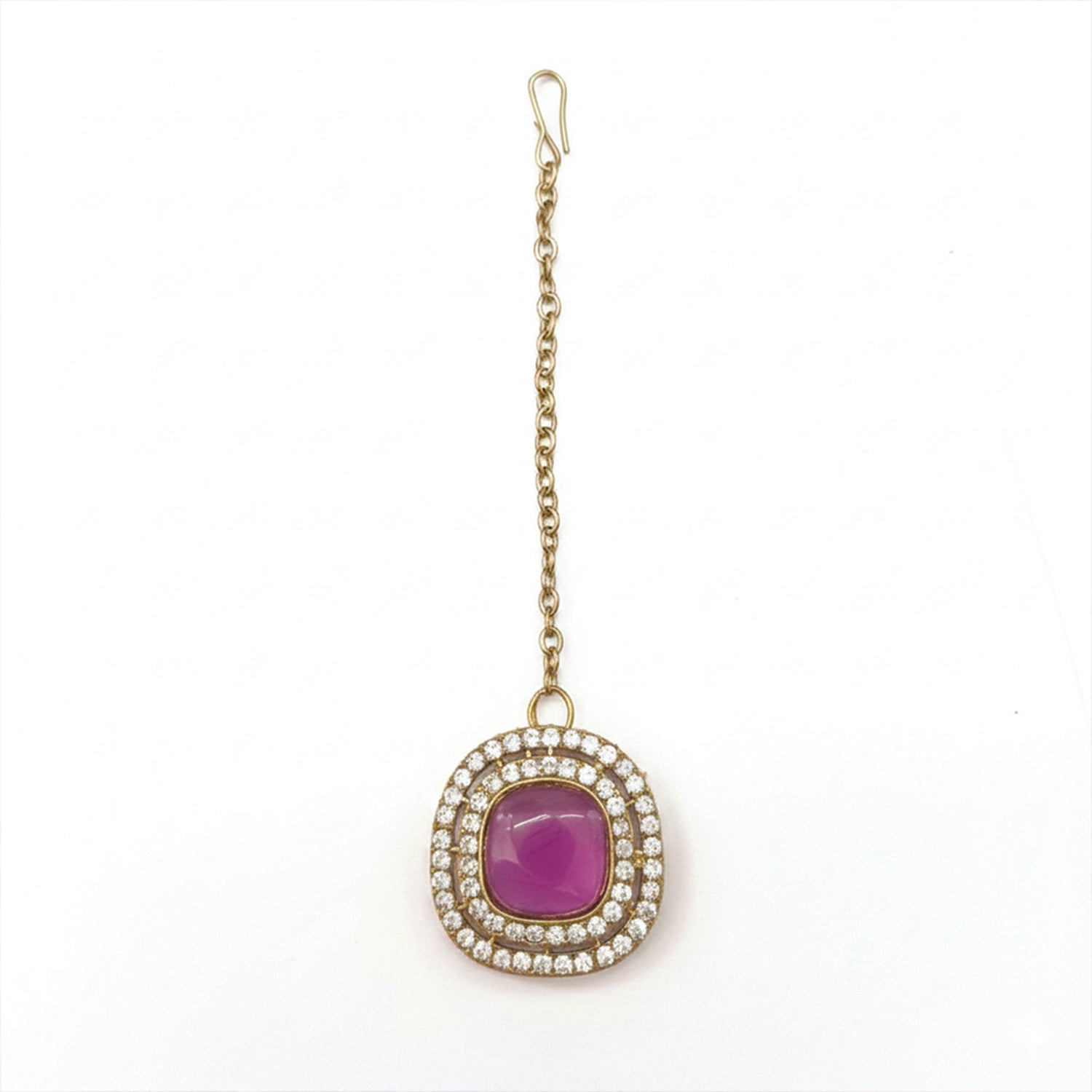 Rosalind- Wine Kundan-Style Gold-Tone Necklace Set with Maang Tikka