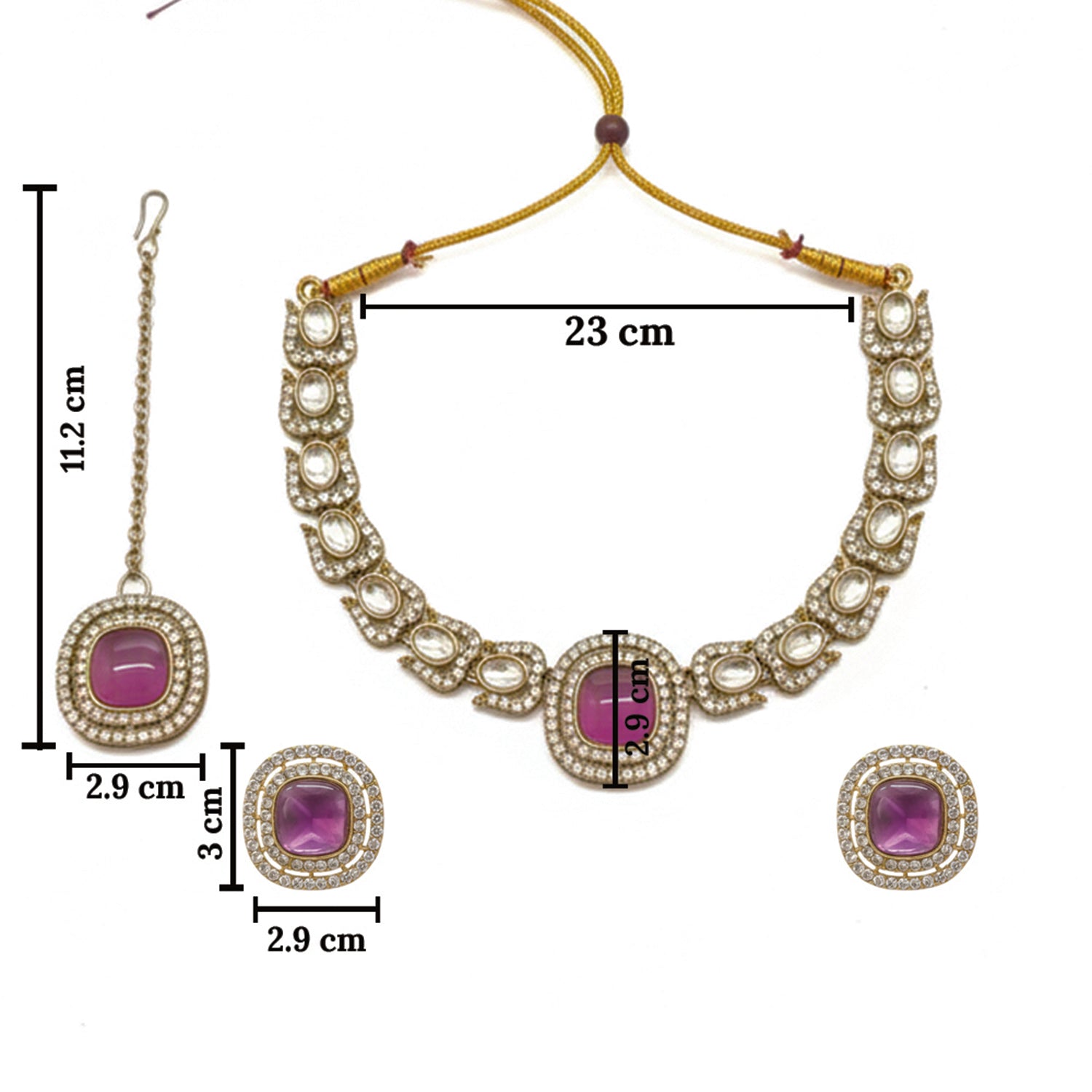 Rosalind- Wine Kundan-Style Gold-Tone Necklace Set with Maang Tikka