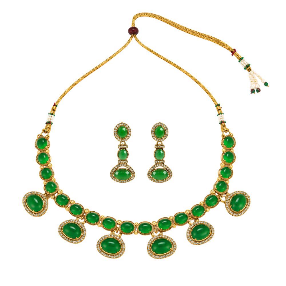 Aarvi -  Emerald Kundan Inspired Stone Necklace Set with Earrings
