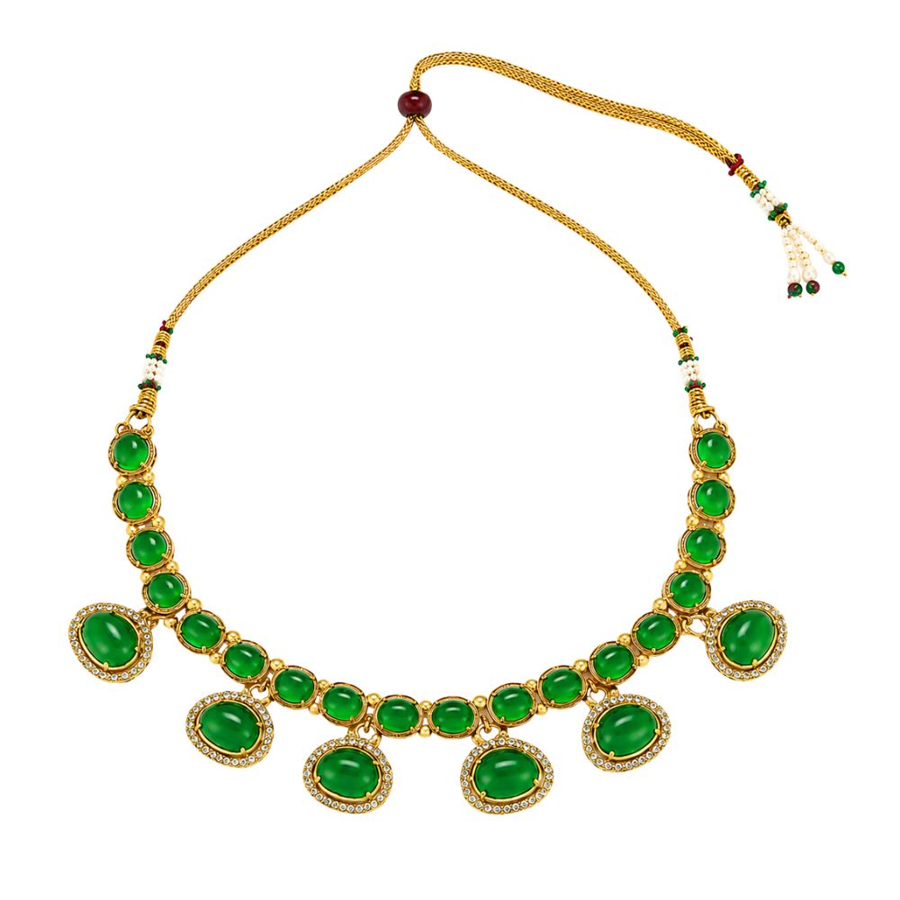 Aarvi -  Emerald Kundan Inspired Stone Necklace Set with Earrings