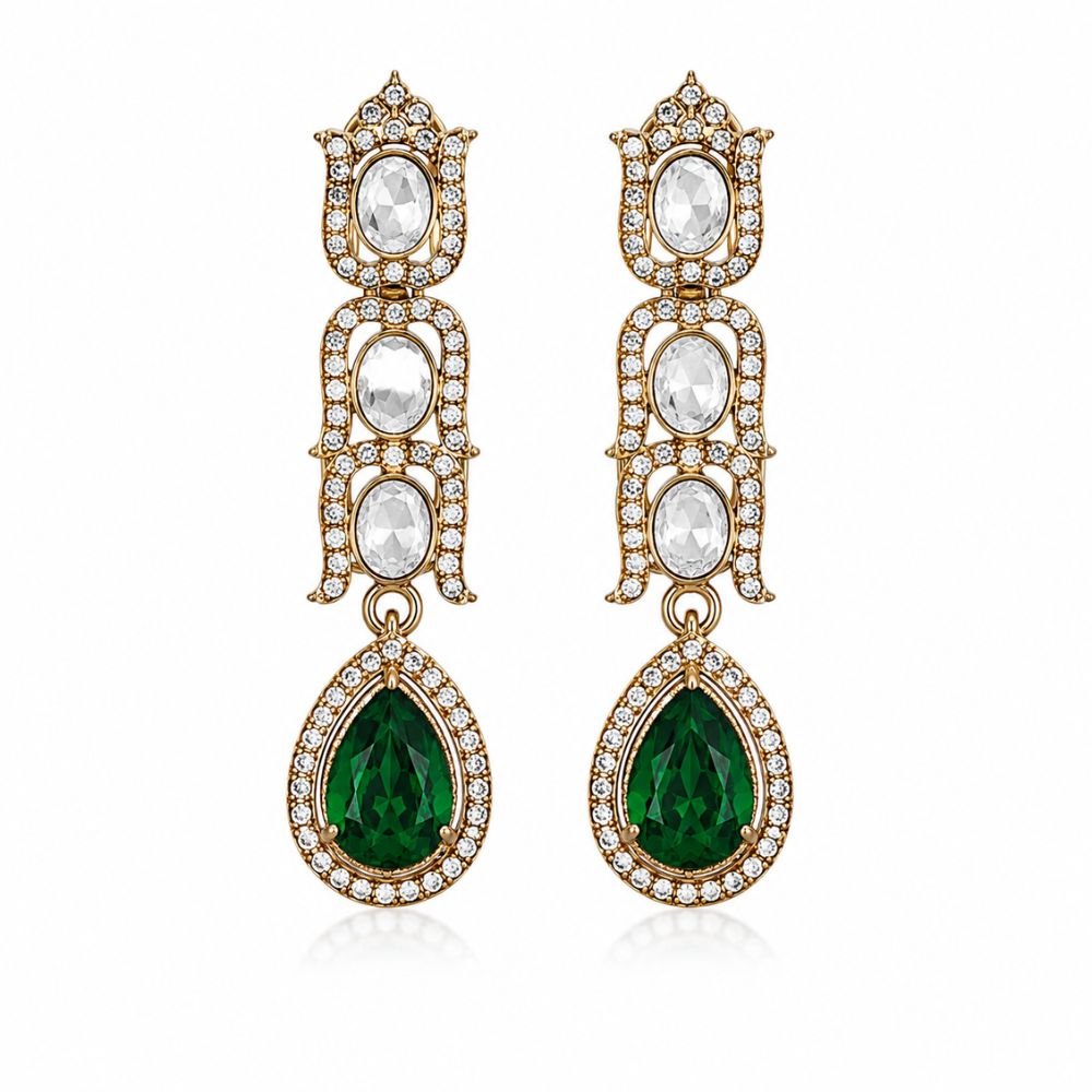 Avyara -  Emerald Kundan Inspired Stone Necklace Set
