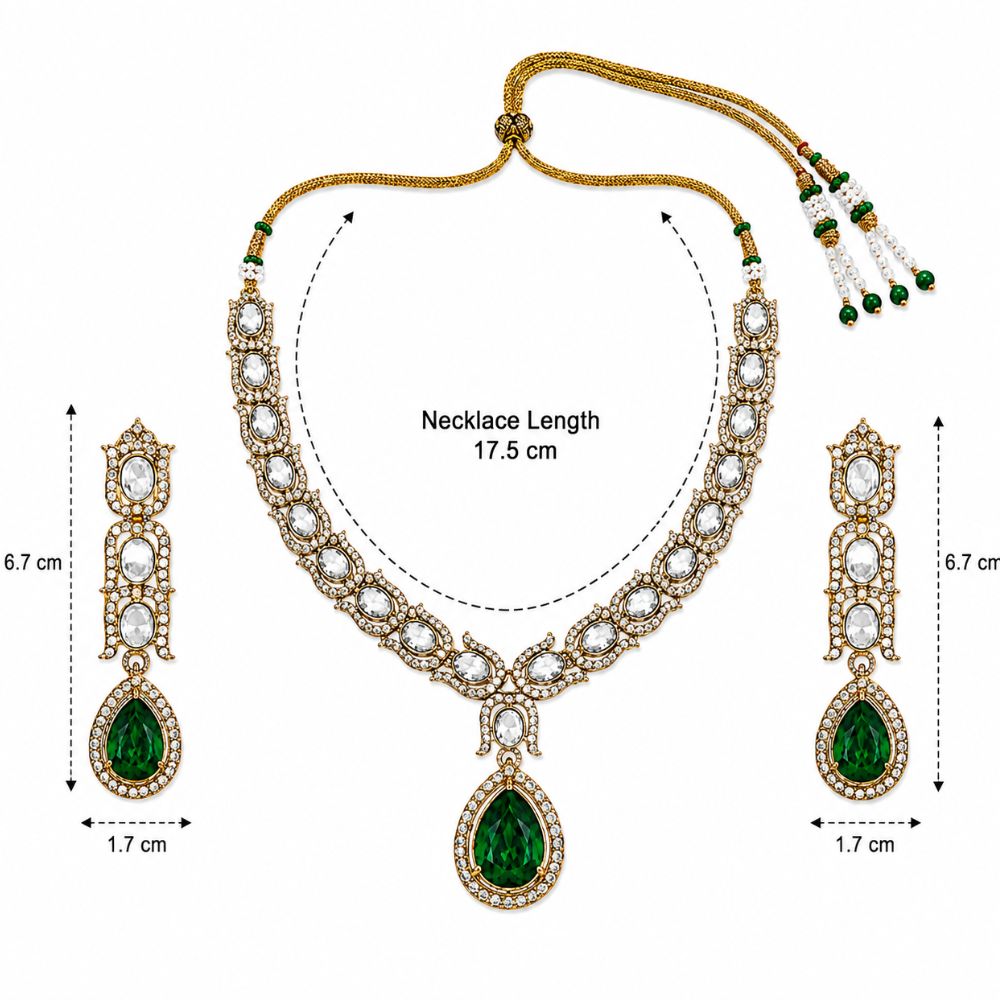 Avyara -  Emerald Kundan Inspired Stone Necklace Set