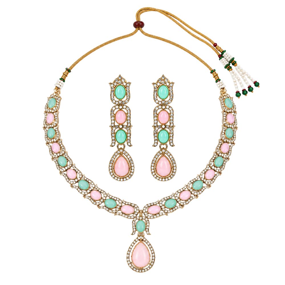 Kyara -   Multicolor Kundan Stone Necklace Set with Earrings