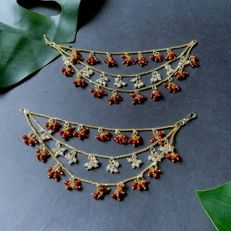 Kaveri Maroon Hair Chain Earrings