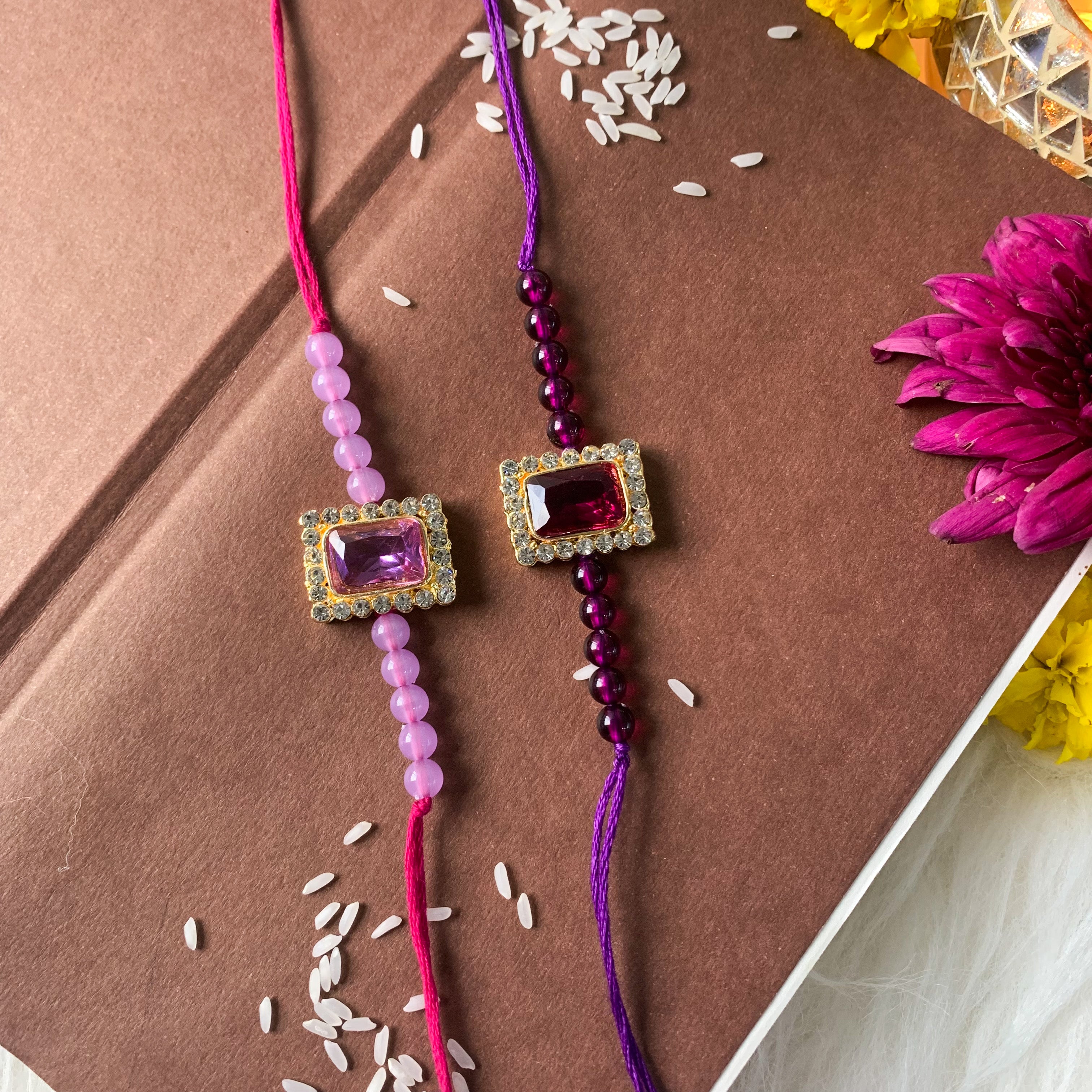 Beautiful Pearl Beads Rakhi with Roli Chawal & Card (Pack of 2)