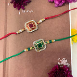 Colourful Beads And Meenakari Rakhi with Roli Chawal & Card (Pack of 2)