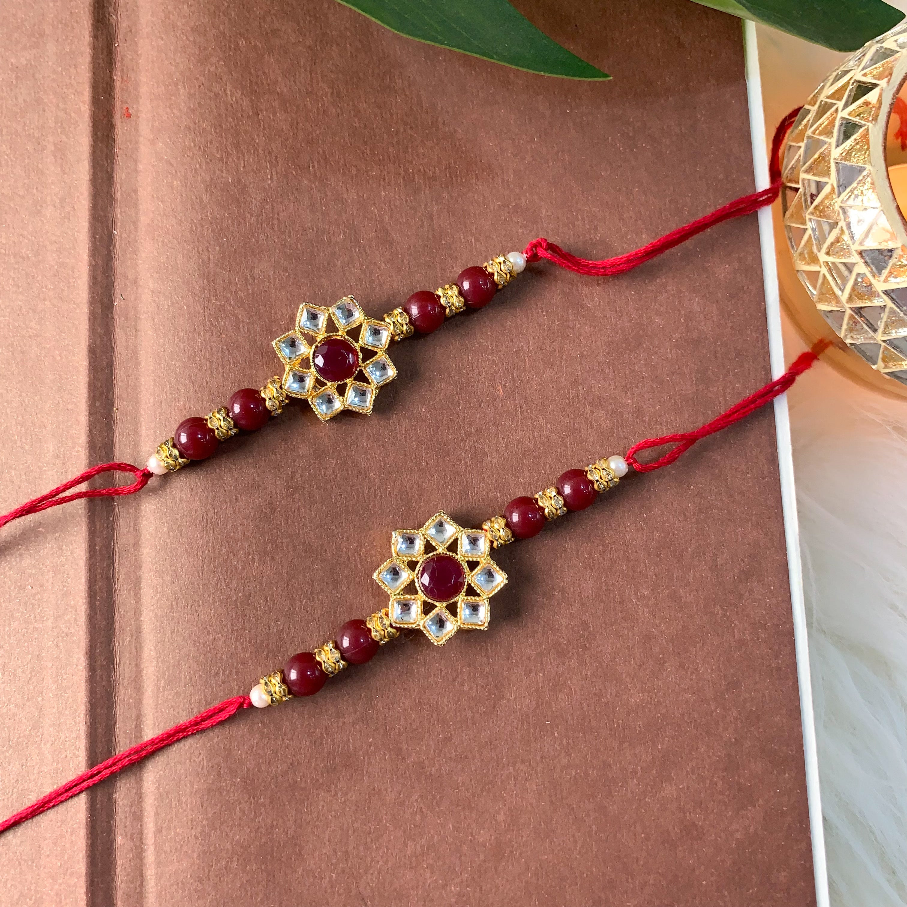 18k Gold Plated Pearl Combo Rakhi Bracelet for Men/Brother (Pack of 2)