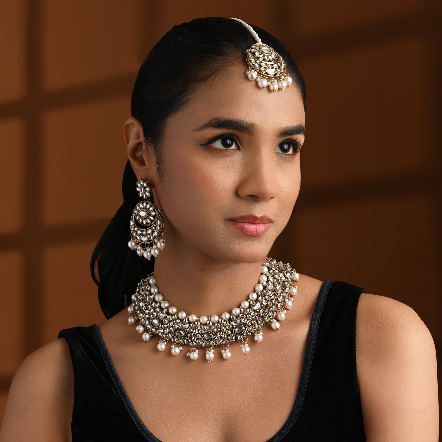Kajal White Choker Set